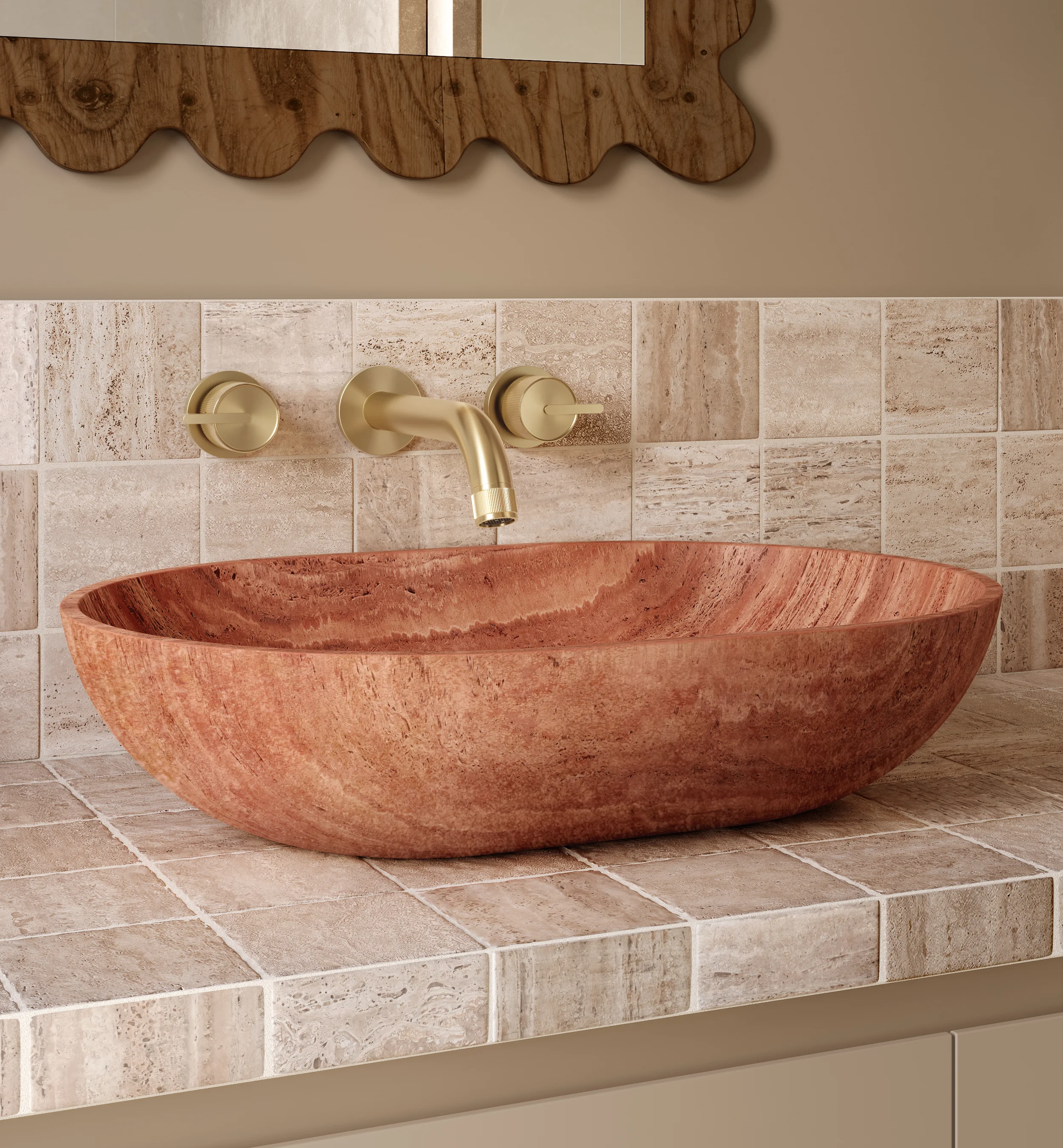 Pedra Oval Basin Red Travertine V2