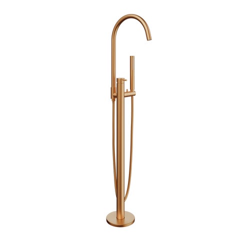 Elysian Floor Mounted Bath Filler with Hand Shower - Brushed Copper