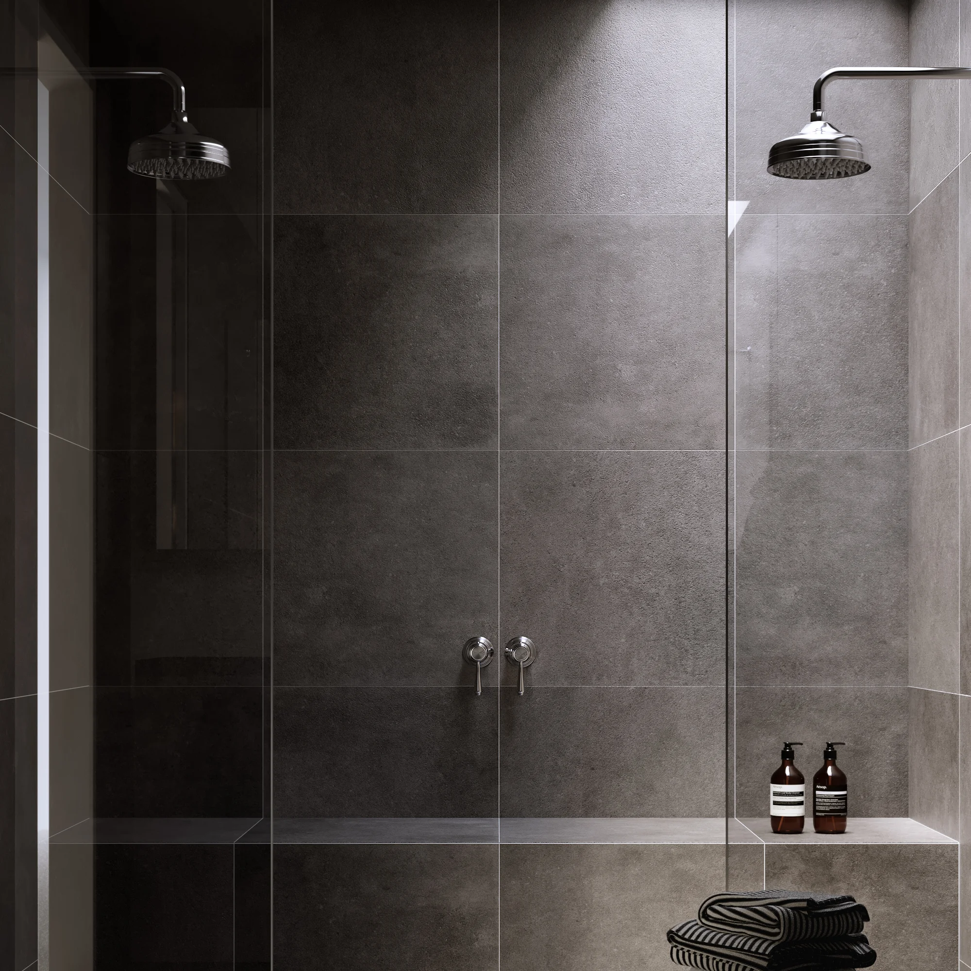 Large Format Arezzo Dark Grey Tile - Shower Scene