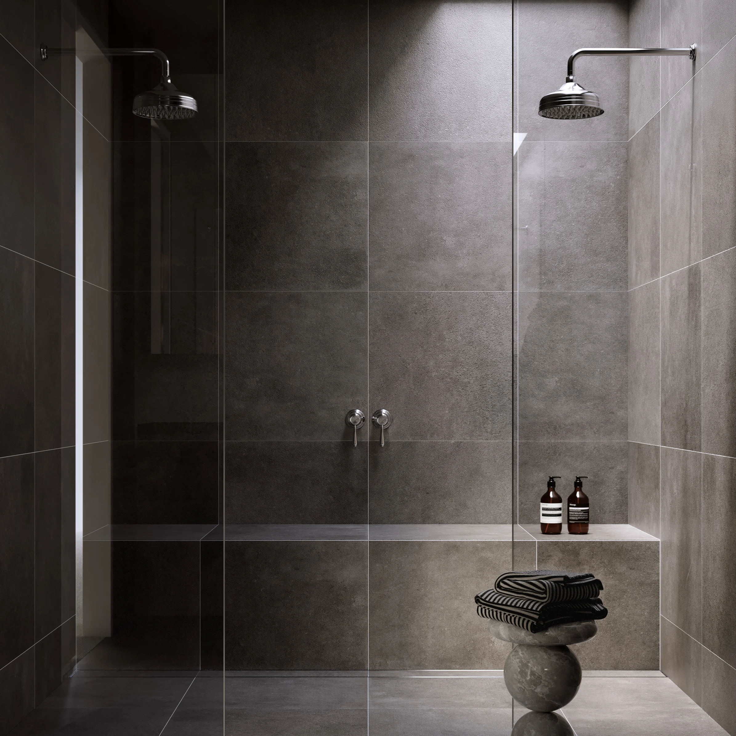 Large Format Arezzo Dark Grey Tile - Shower Scene