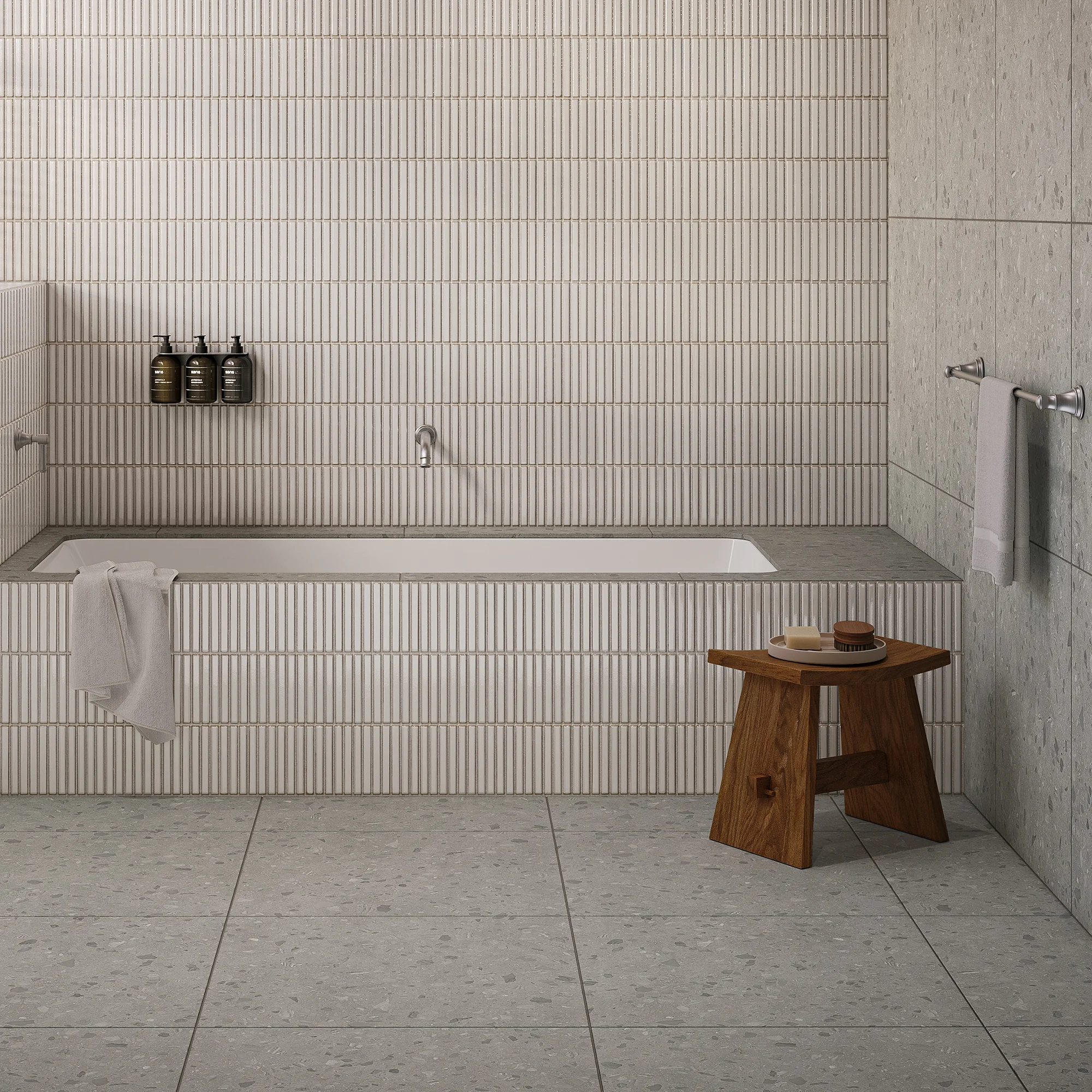 yama kit kat and olbia terrazo Nz Tiles Bushed Nickel