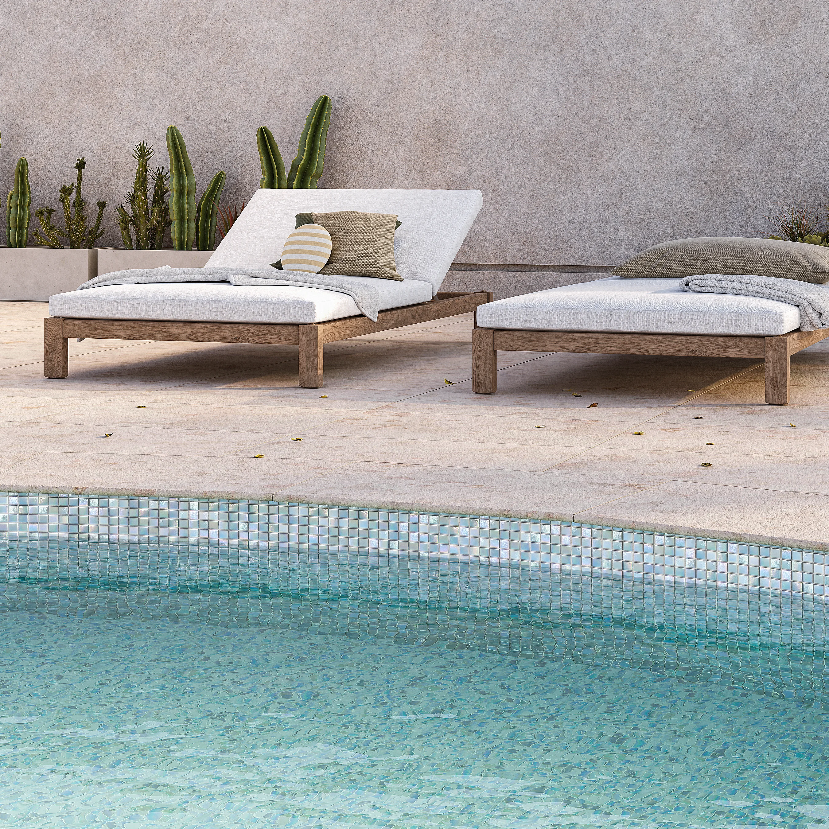 Minori Pool Coping tile Glass Mosaics Blue CloseUp RoundFormat