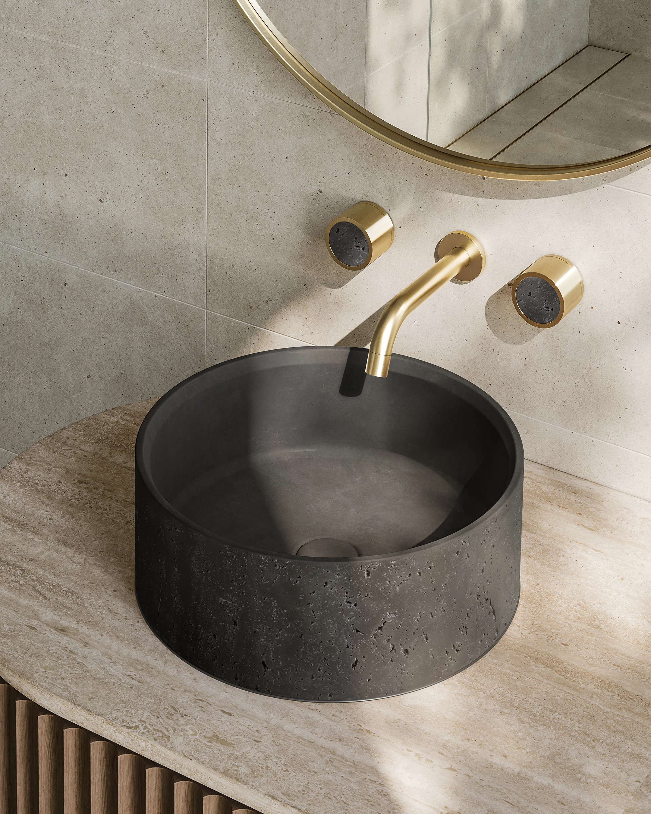 Atelis Concrete Basins   Pixi Tile Insert Taps Dark Grey