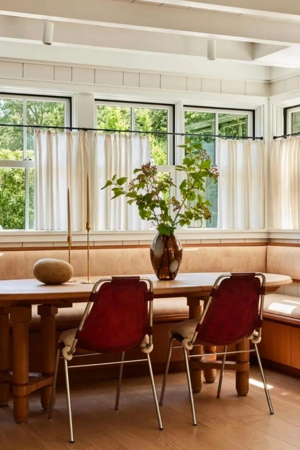 Banquette Seating Corner Leather Upholstery Wood Curtains