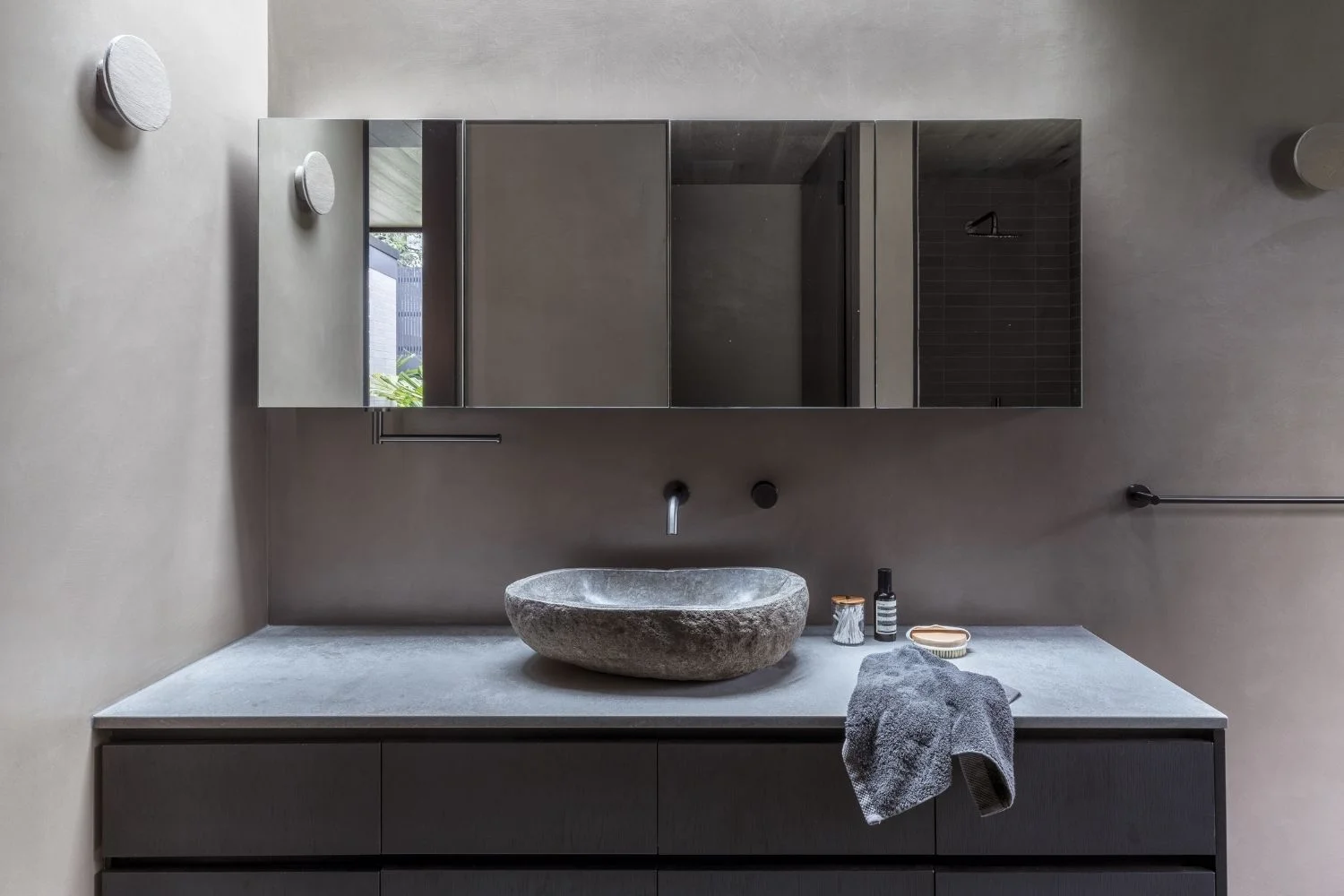 Bathroom Lighting Ideas Earthy Elegance Stone Basin