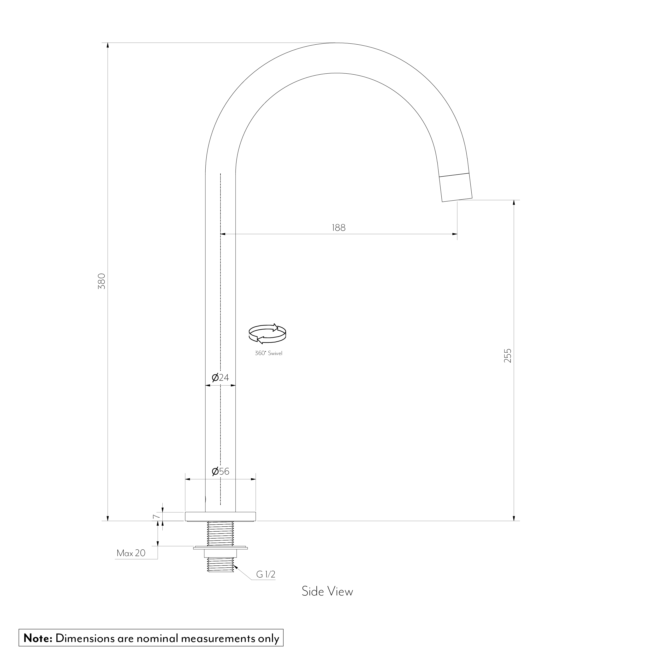 Gooseneck Swivel Hob Spout SPEC