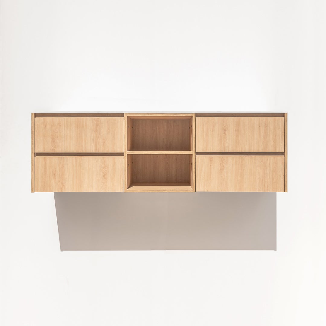 Addison 4-Drawer with Shelves 1614mm - Pure Oak - 2 Cut-Outs
