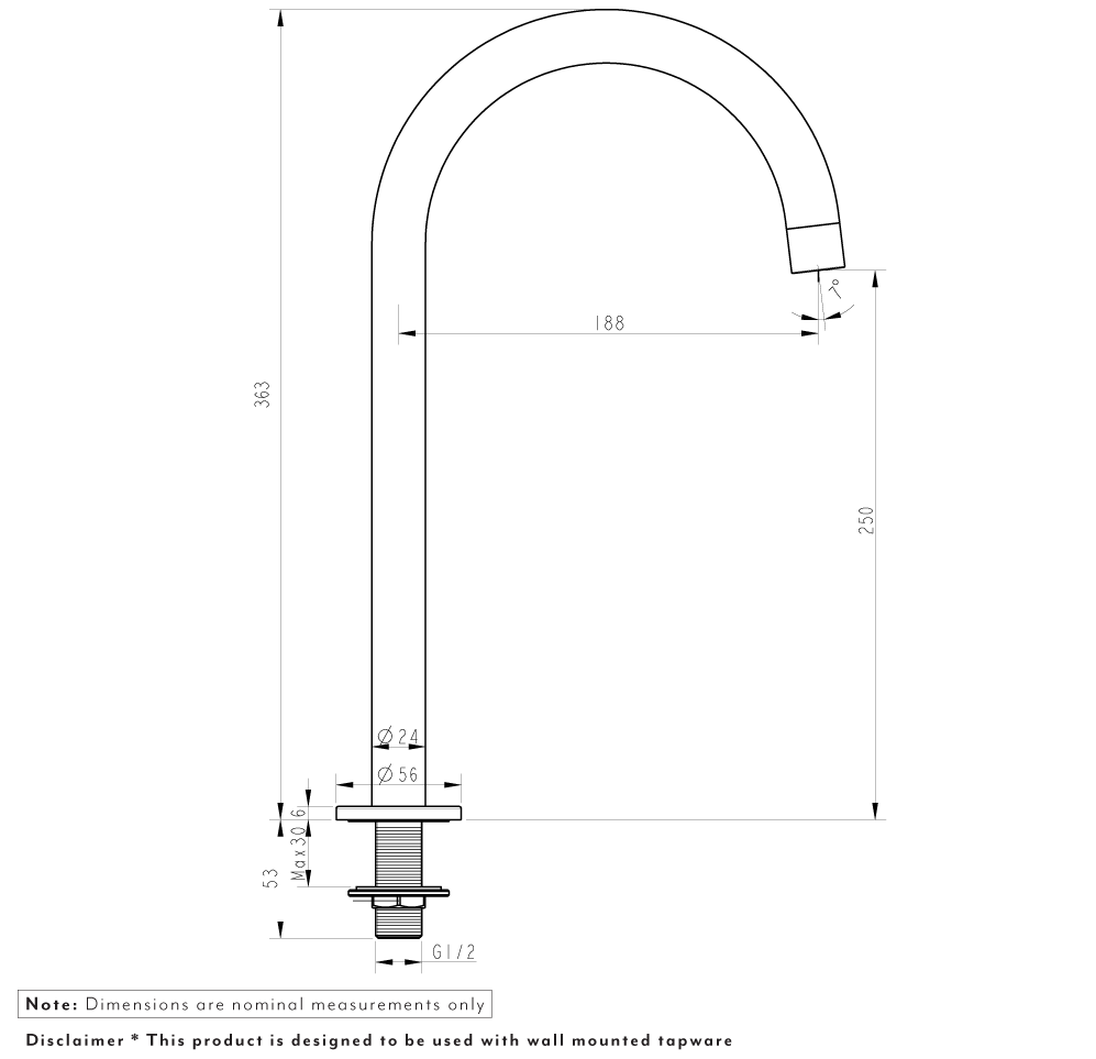 Gooseneck Hob Spout - Brushed Brass - Specifications 1