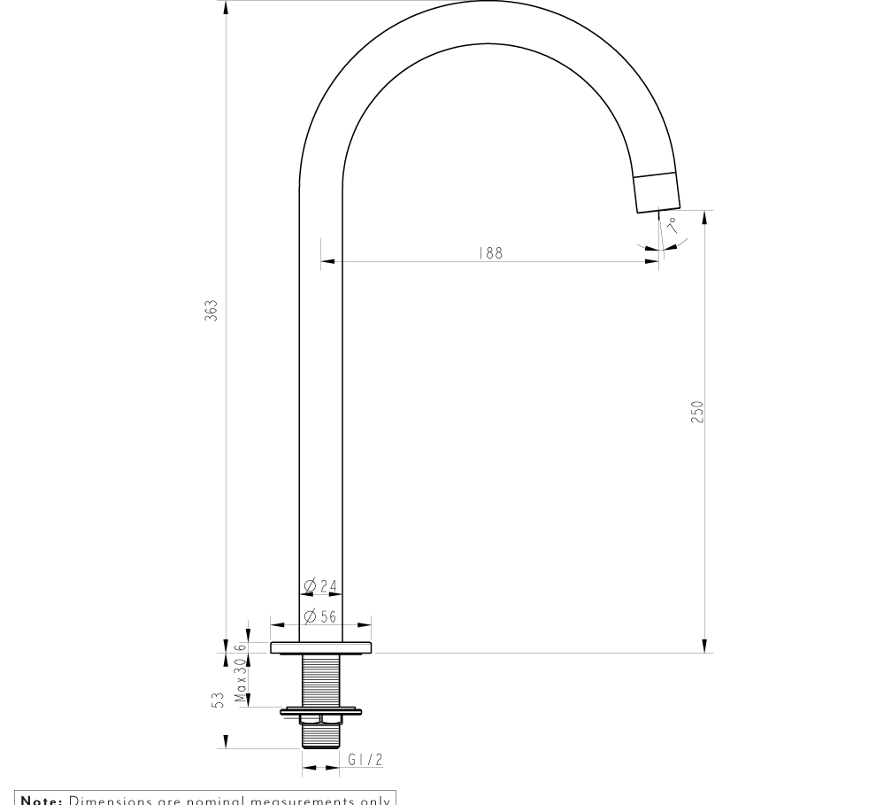 Gooseneck Hob Spout - Brushed Brass - Specifications 1