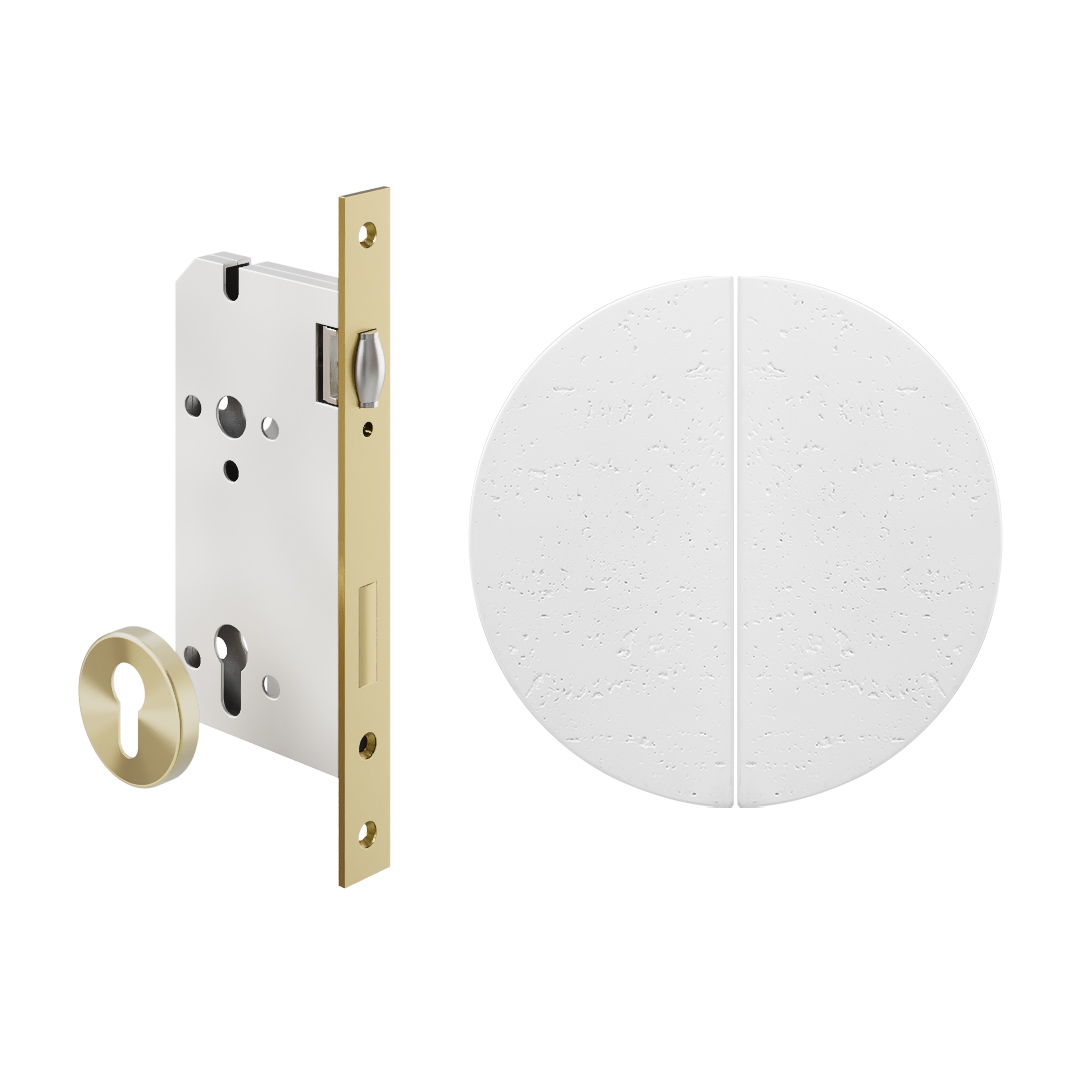 Atelis Concrete Half Moon Entry Door Pulls & Lock Set - Pair