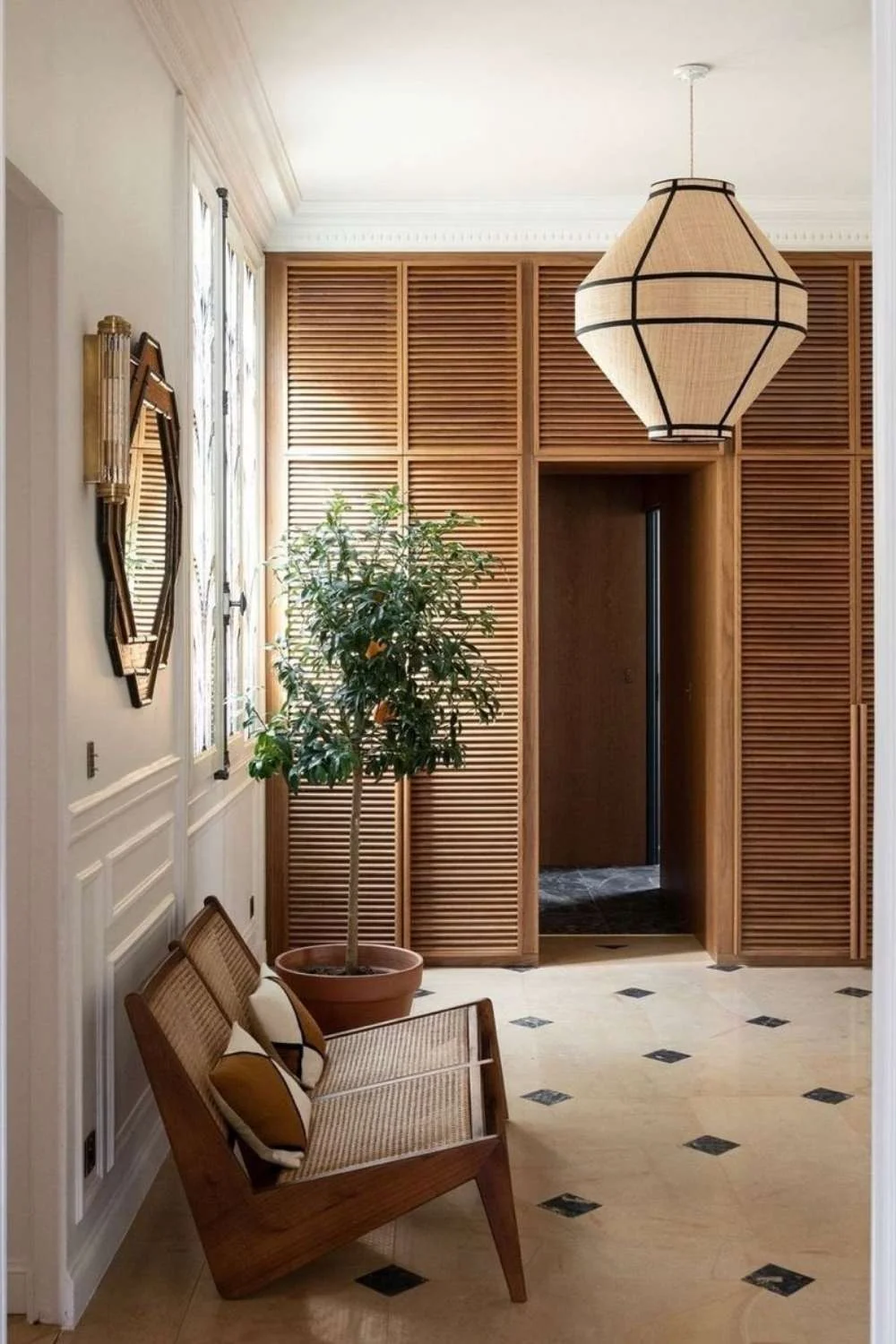 Entryway Decor Ideas Wood Textures Layered Textiles
