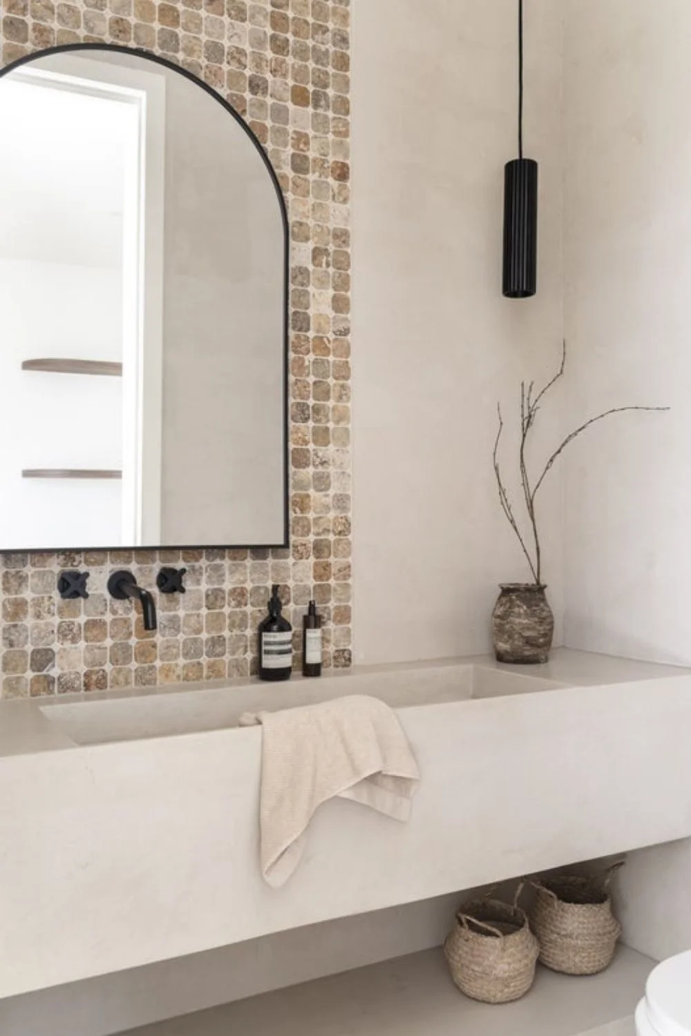 Bathroom Lighting Ideas Long Black Pendant by Mirror