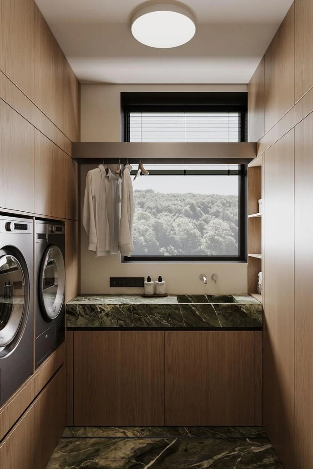 Laundry Design Japandi Earthy Marble
