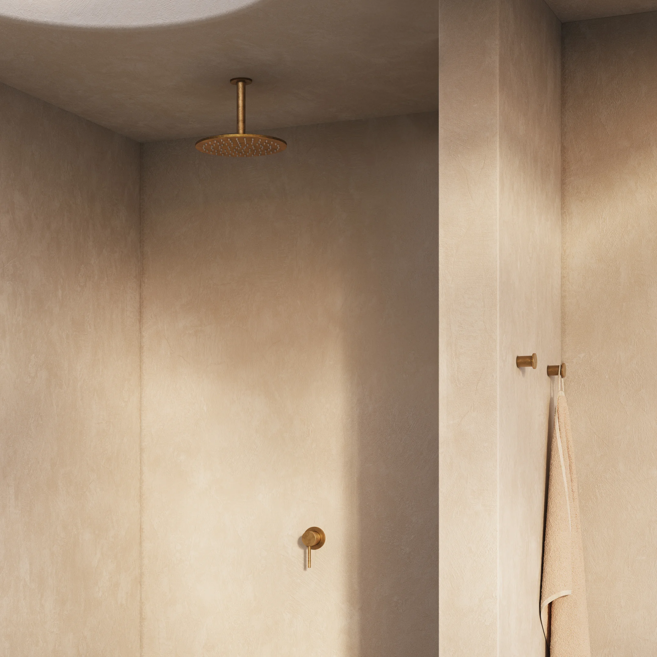 Tumbled Aged Brass  Shower Dropper 150 and Elysian thermostatic mixer