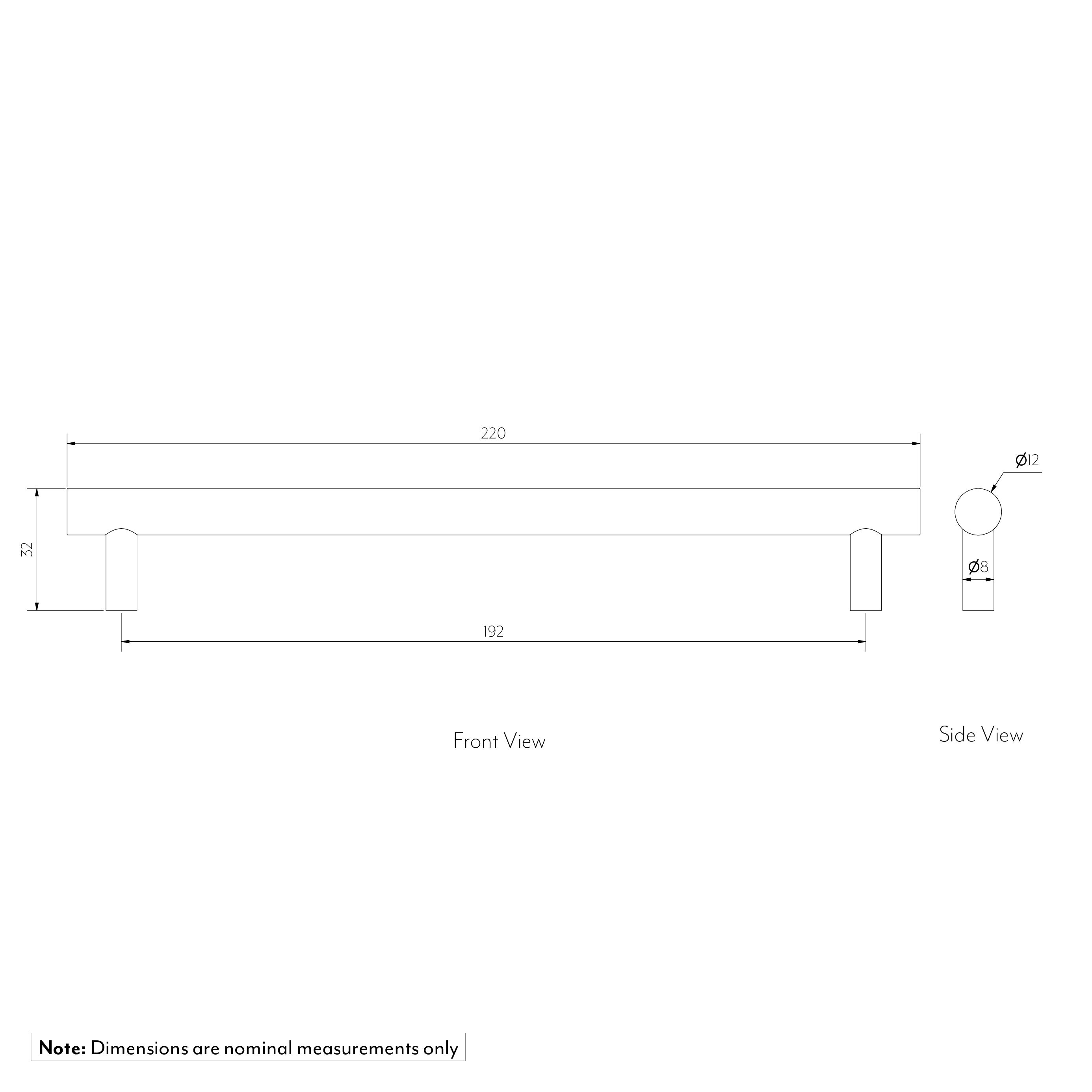 TEZRA Cabinetry Pull 220mm Gallery Spec