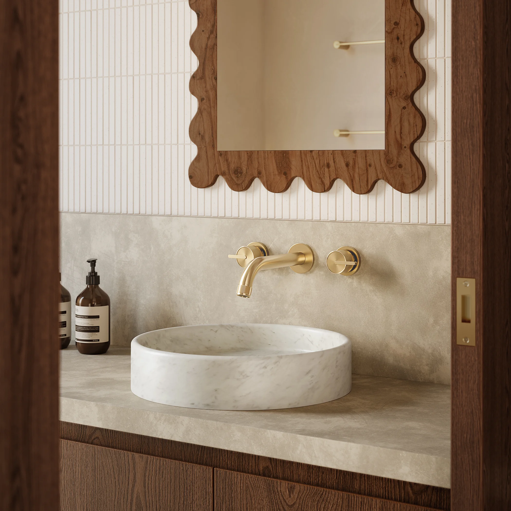 Pedra Round Basin Carrara Marble V1