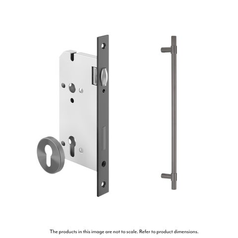 Modi Adjustable Entry Door Pull & Lock Set 600mm - Brushed Gunmetal