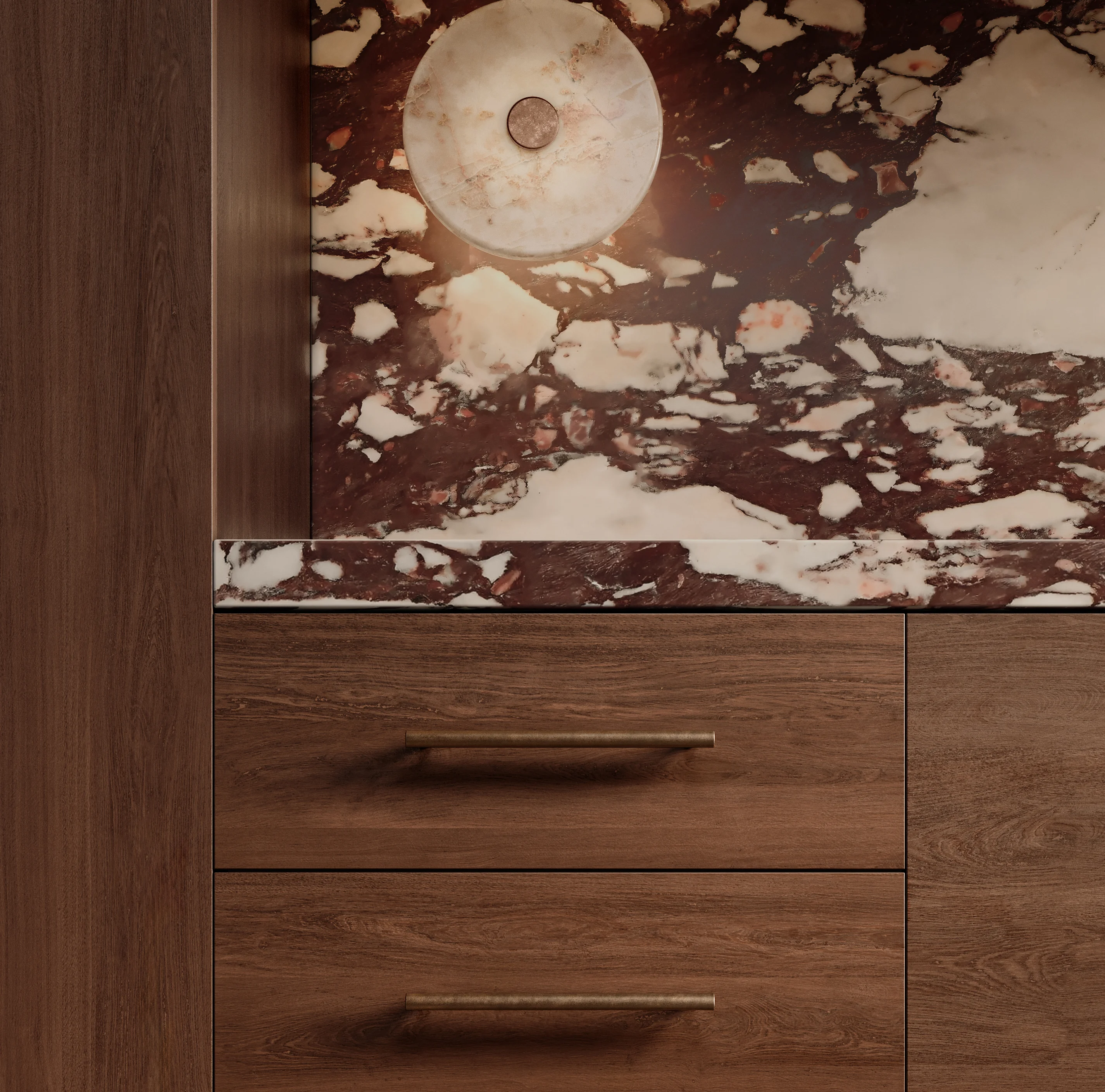 Antique%20Collection%20Kitchen%20Scene%20Close%20Up View%20D %20Tezra%20Cabinetry%20T-Pull 220mm Bronze