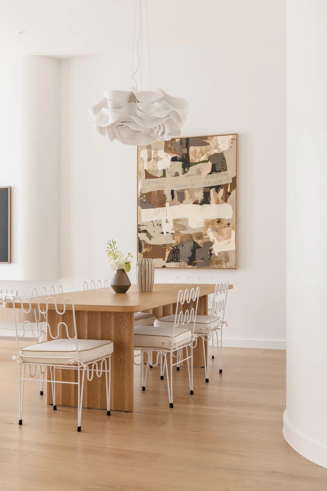 pastel neutral contemporary dining space
