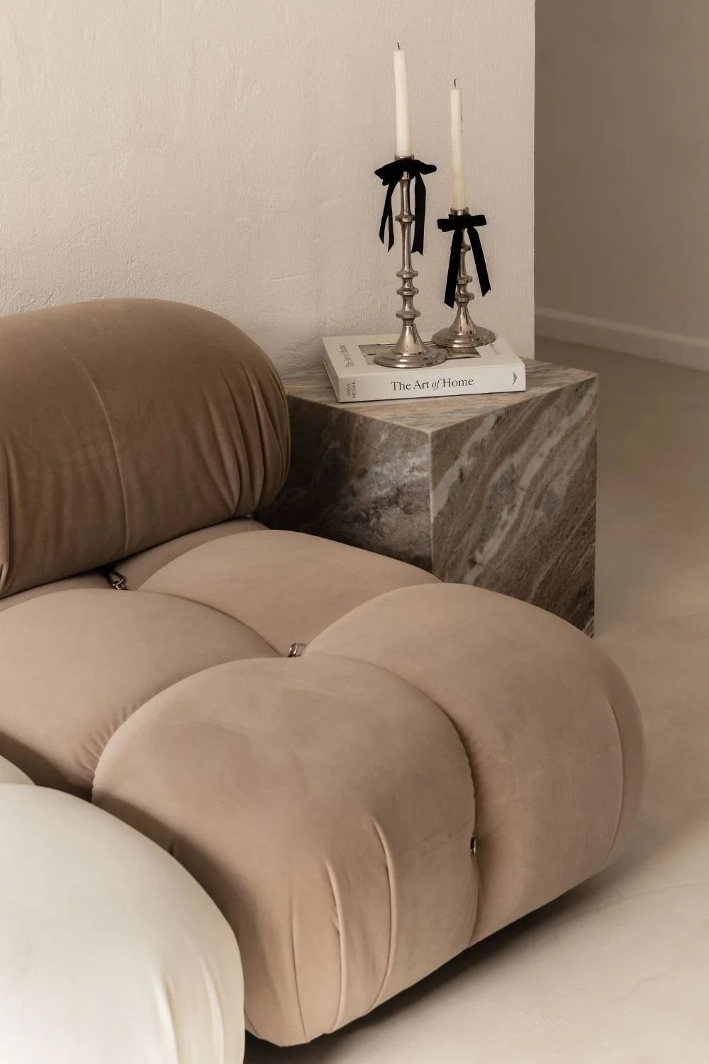 Luxury Home Decor  Less Is More Minimal Beige Sofa Candle Stick Holders