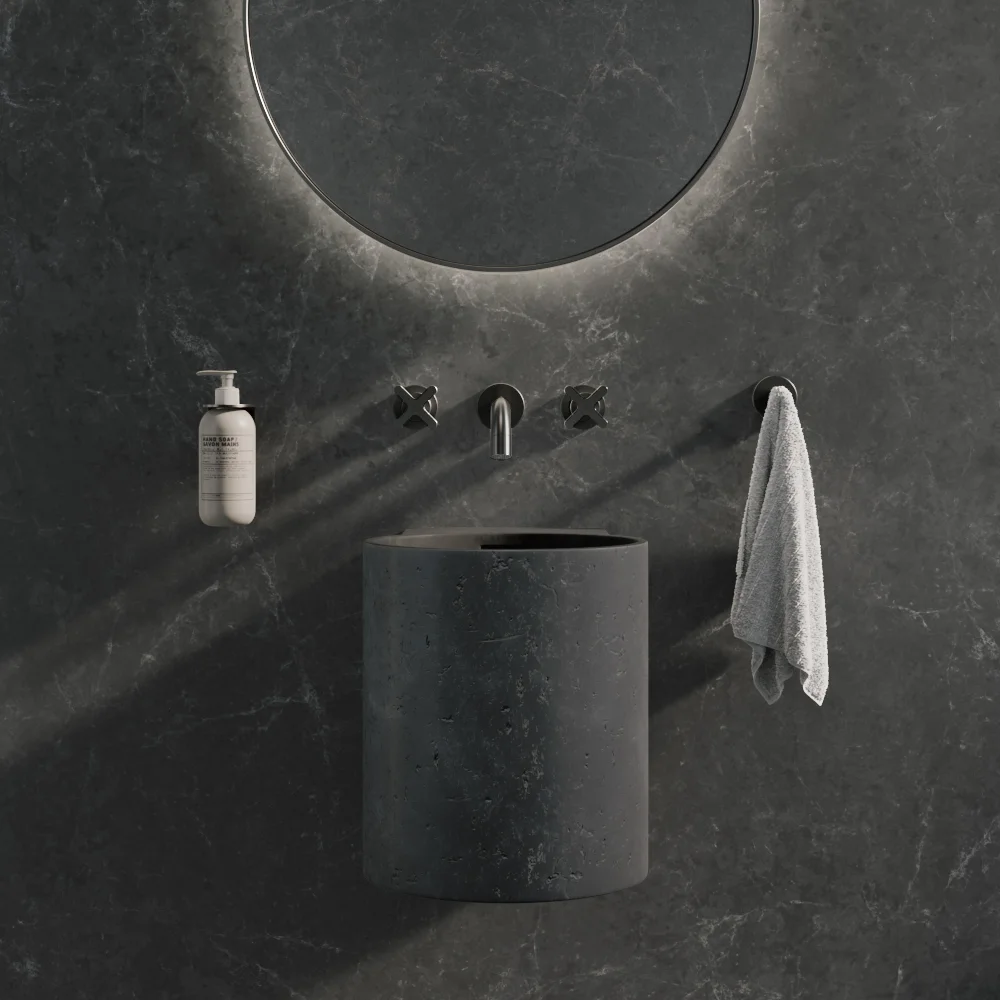 Front Angle Atelis Wall Mounted Basin Grey