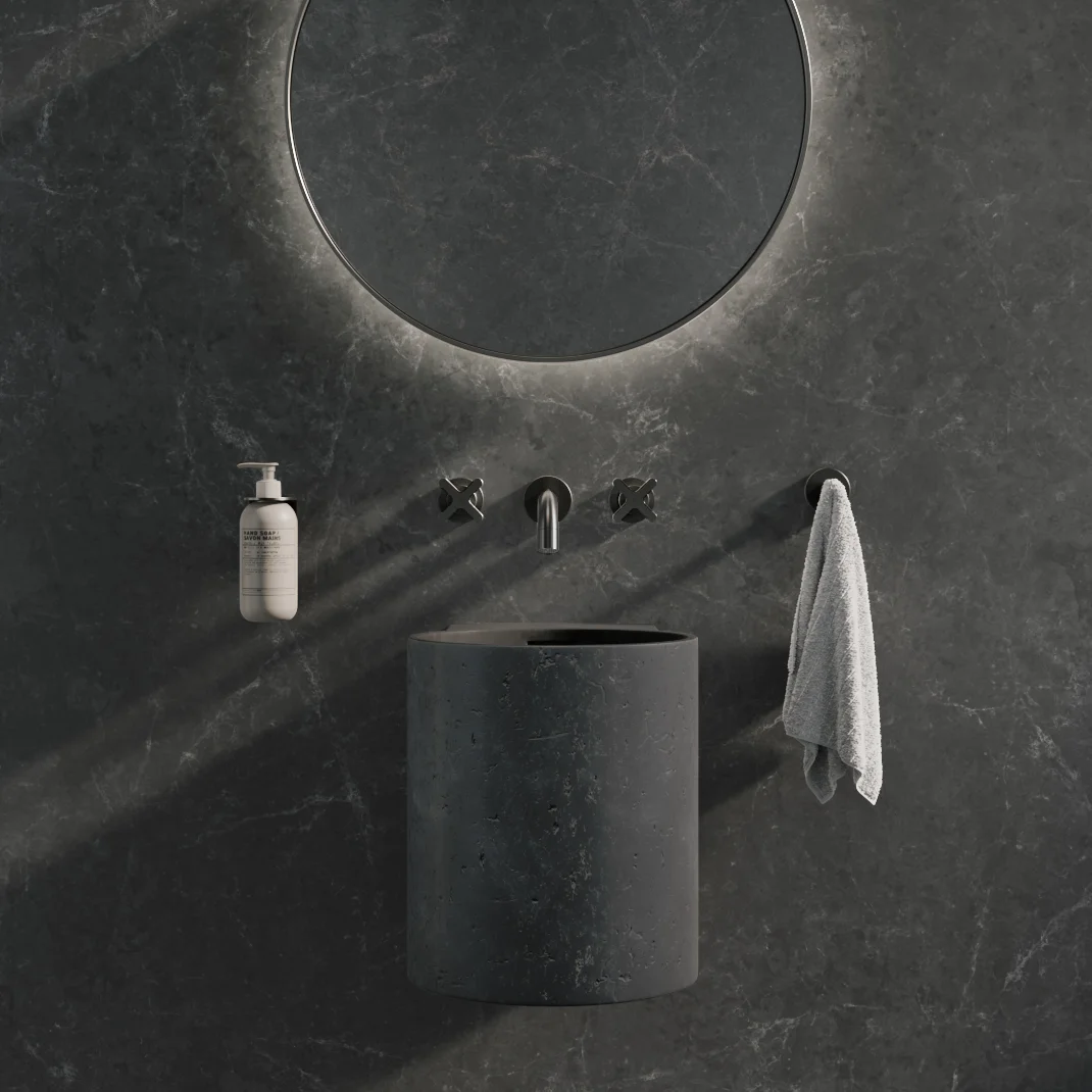 Front Angle Atelis Wall Mounted Basin Grey