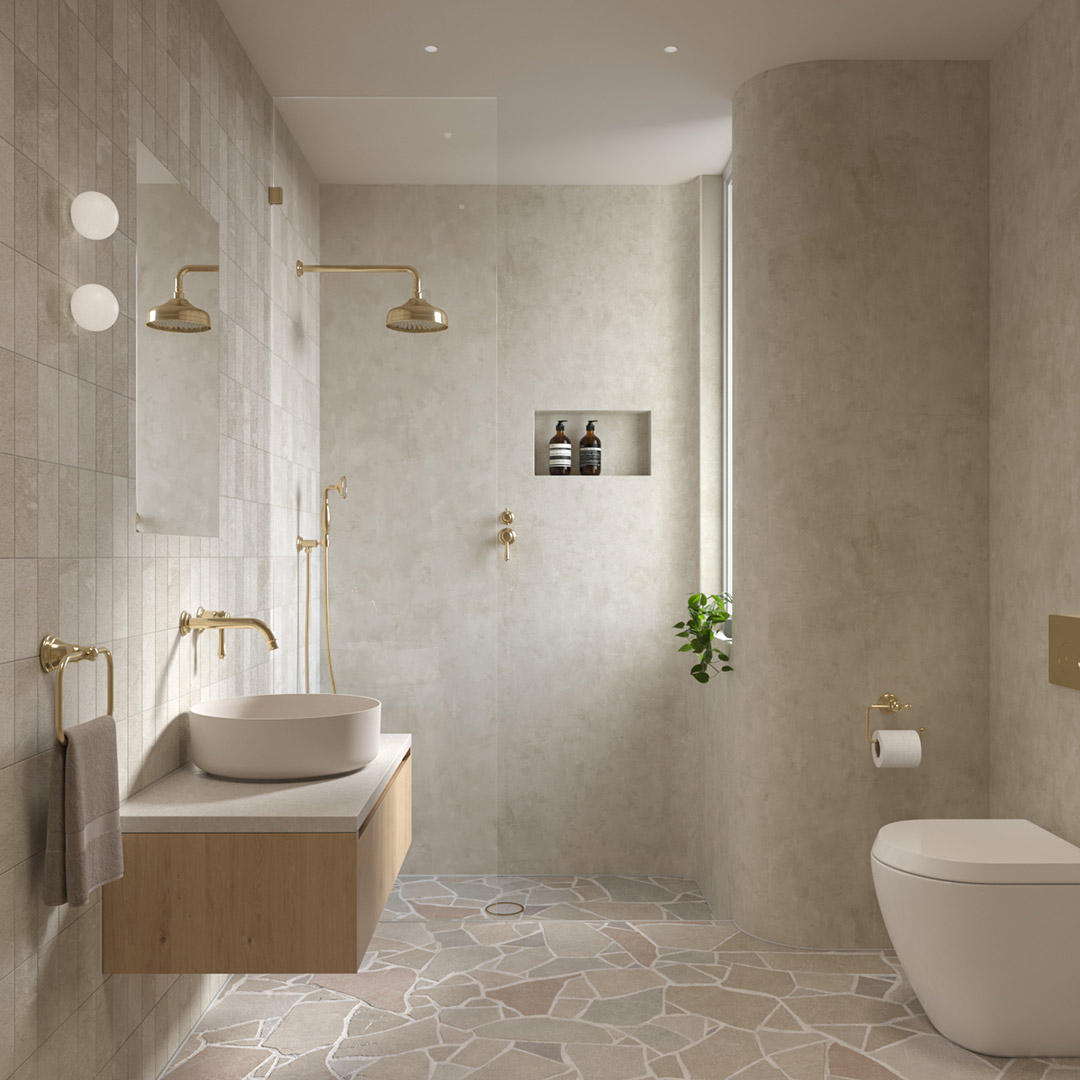 Kingsley Brushed Brass tapware styled in a bathroom