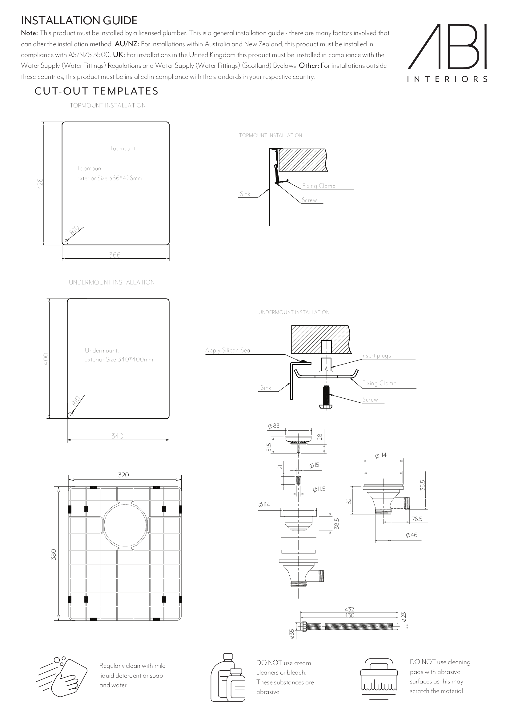 Ohelu Single Kitchen Sink 380mm Overflow INSTALL