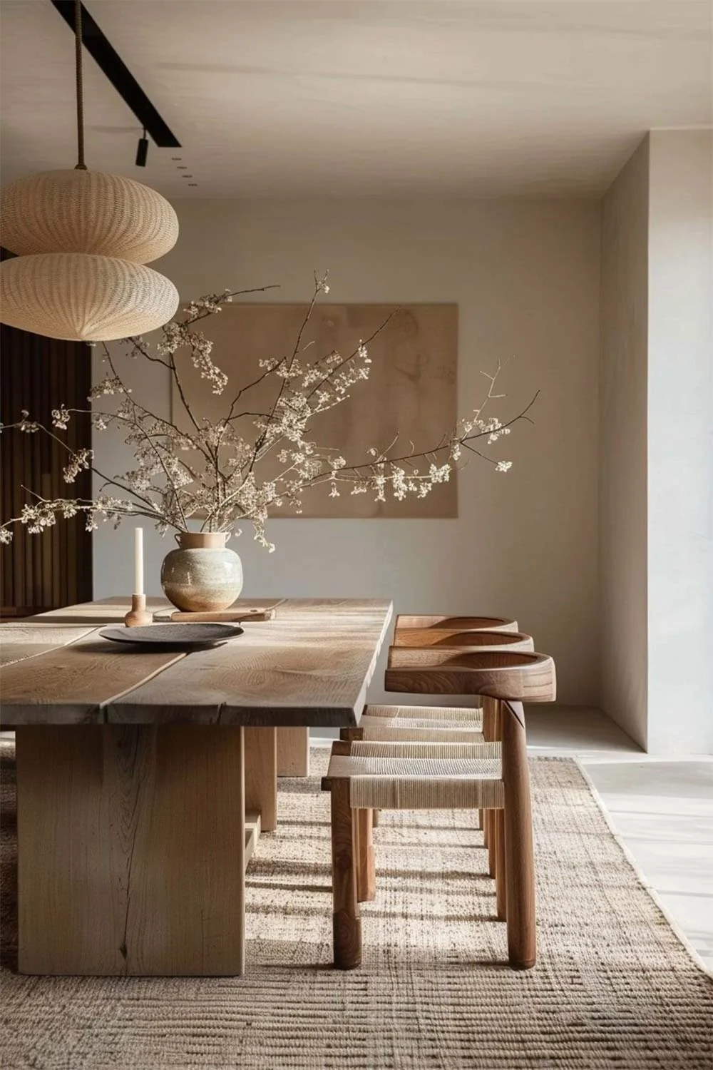 Japandi-Style-Dining-Room-Lantern-Light-Oak-Timber-Table-Chairs