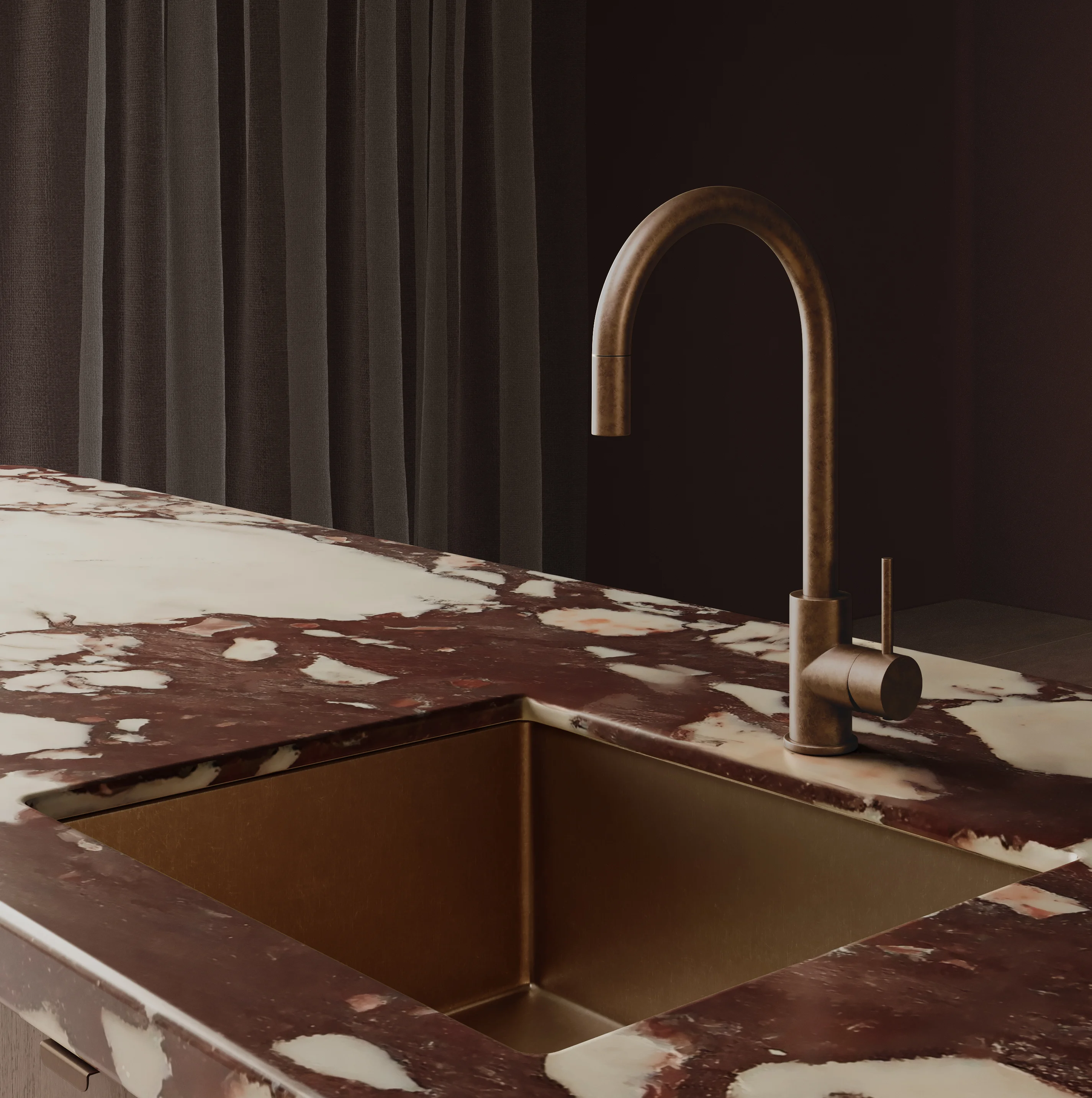 Close%20Up-ViewH Elysian%20Tap-Seba%20Single%20Sink Bronze