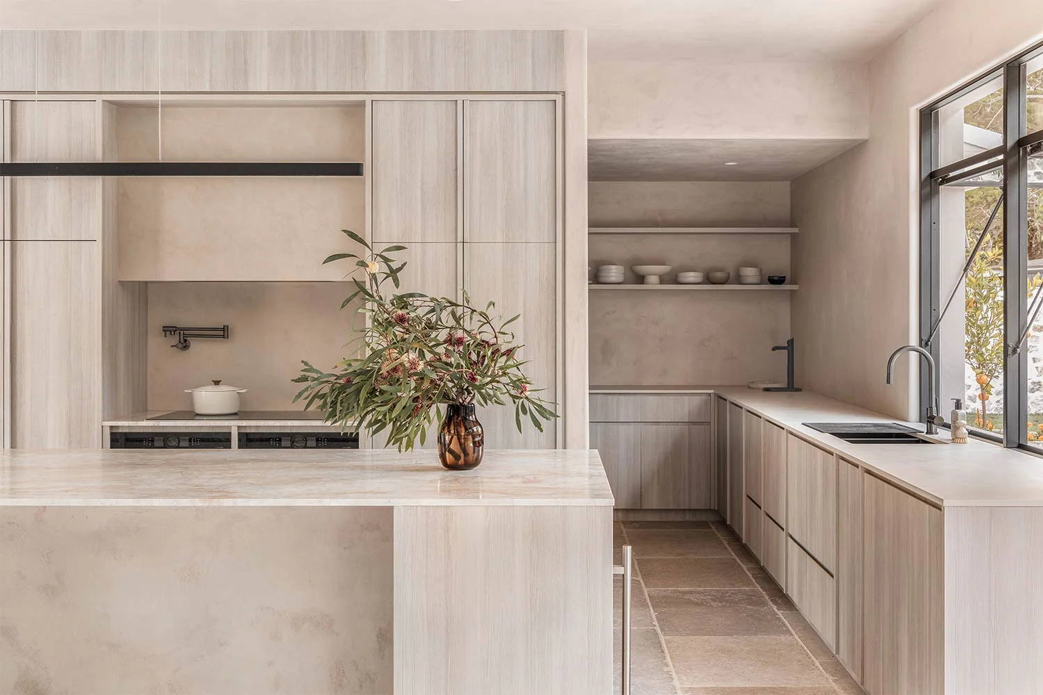 Organic-Modern-Interior-Design-Kitchen-Island-Butlers-Pantry-Brushed-Gunmetal-Kitchen-Tap