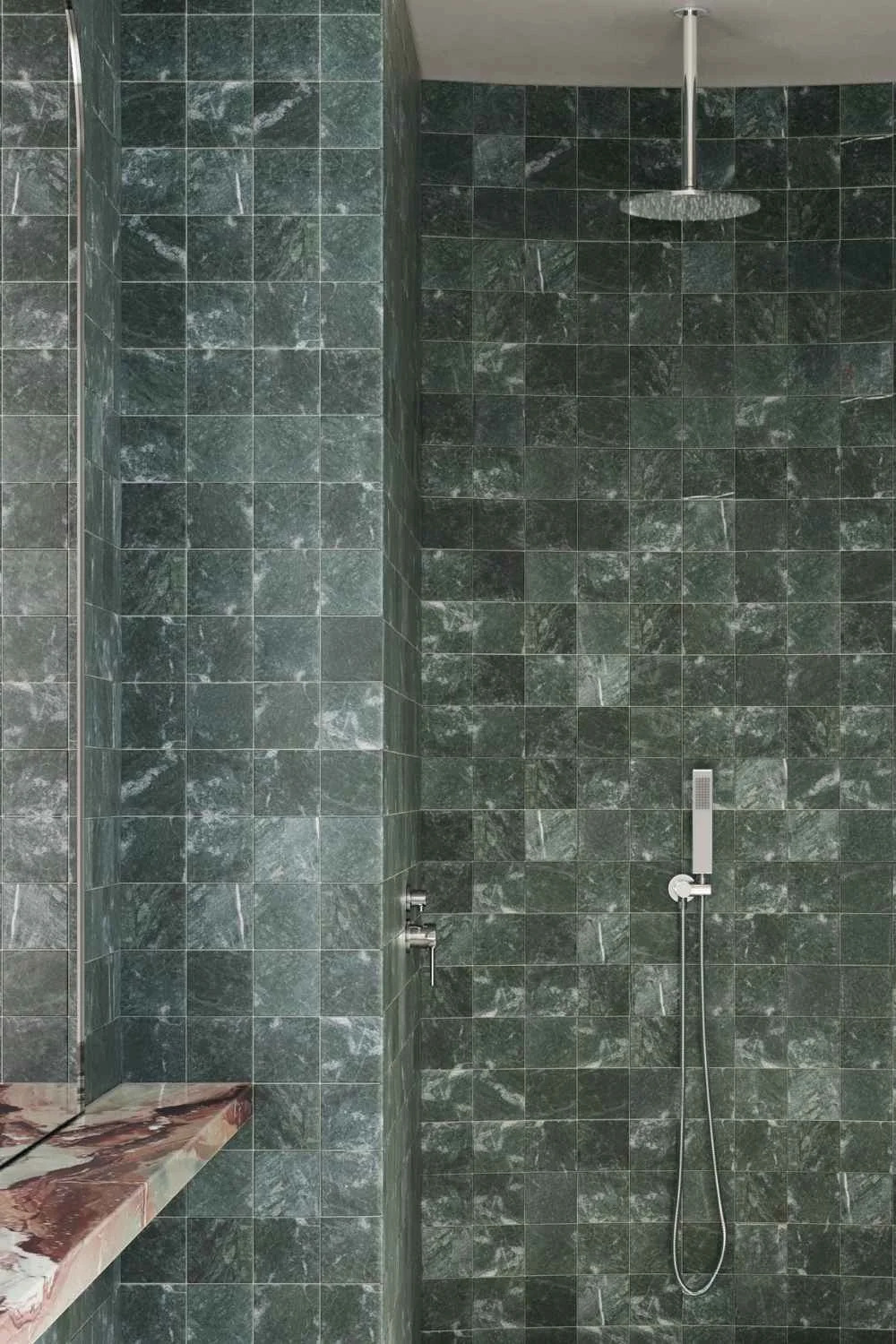 Tile Texture Green and White Bathroom Tile Brushed Nickel Tapware Marble
