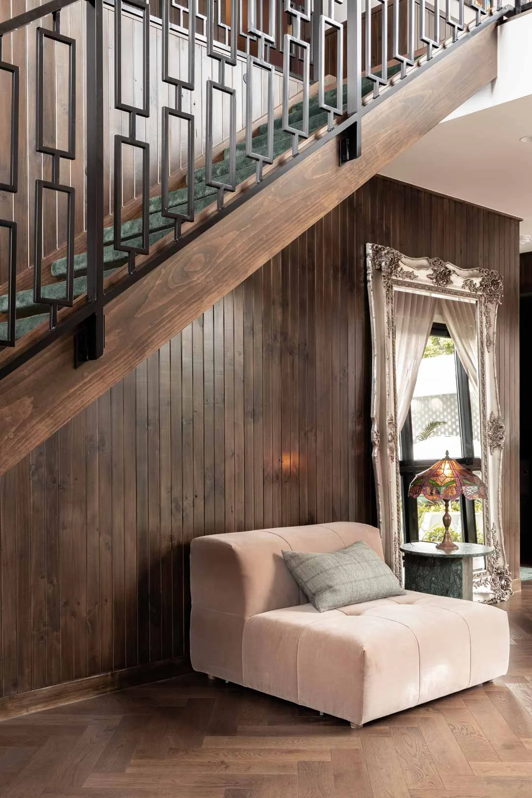 The-Savoy-Hotel-Inspired-Hallway-Walnut-Wood-Panneled-Walls