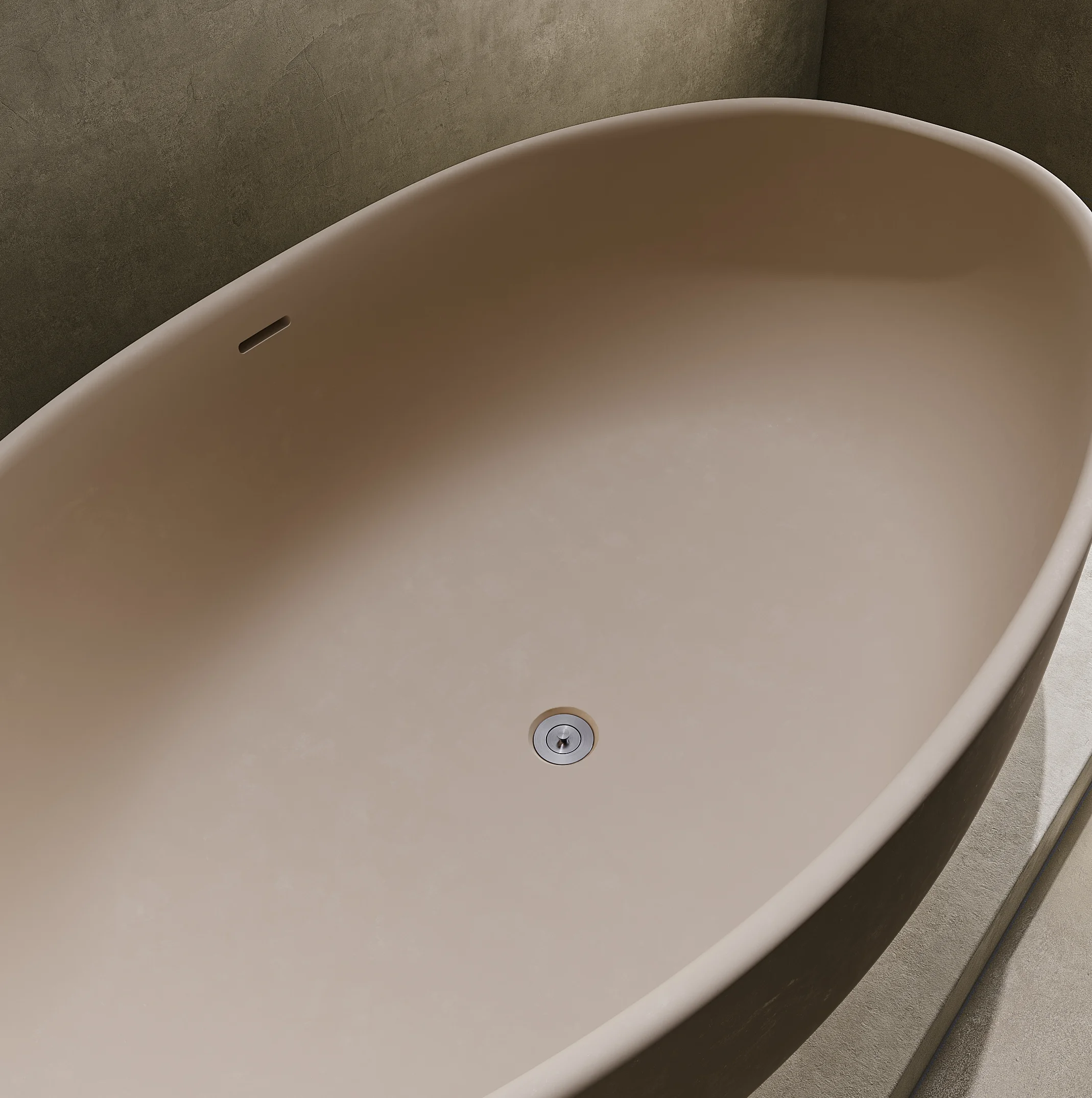 Melia%20Concrete%20Bath Almond%20Bath%20Waste Insetting Close%20Up BN