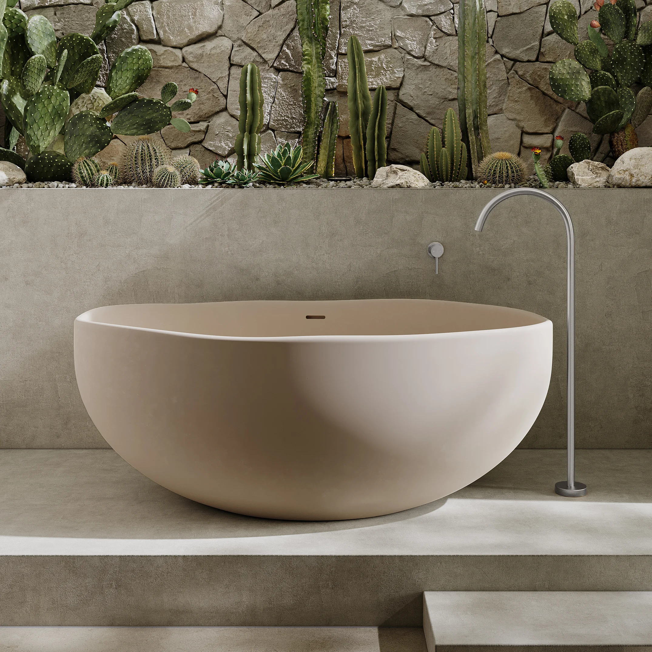 Melia Concrete Bath Sola Bath Filler Insetting FullShot Indoor AlmondBath SS
