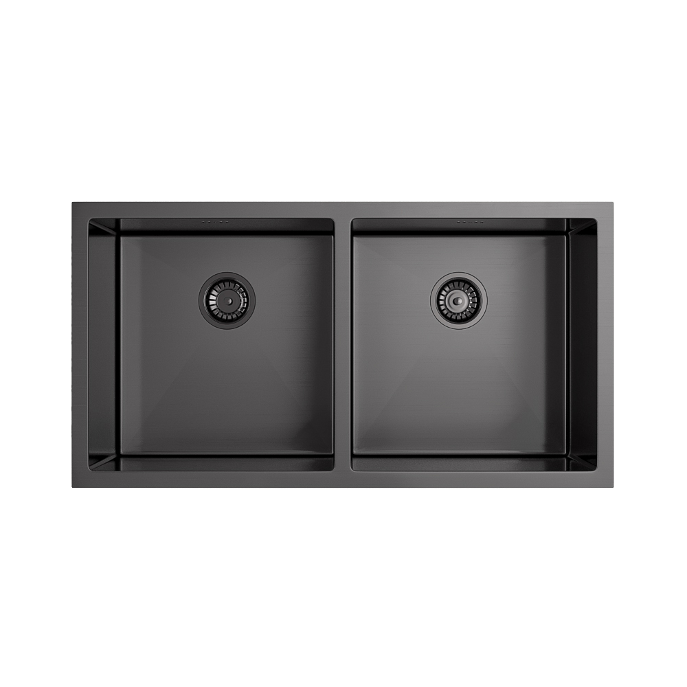 Zalo - Kitchen Sink Double 855mm - Brushed Gunmetal (Overflow)