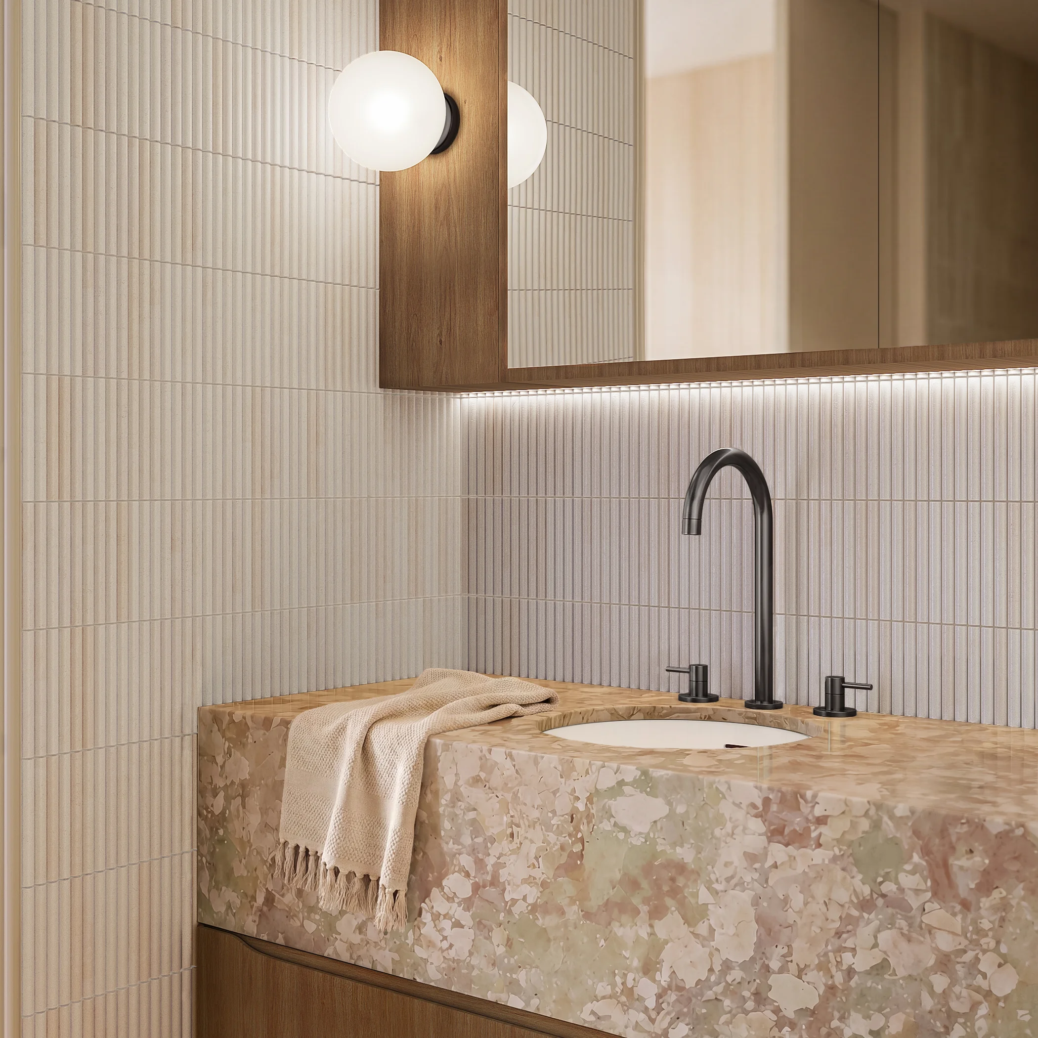 Elysian Assembly Bench Mounted Taps Nara Rounded Mosaic  Insetting BG