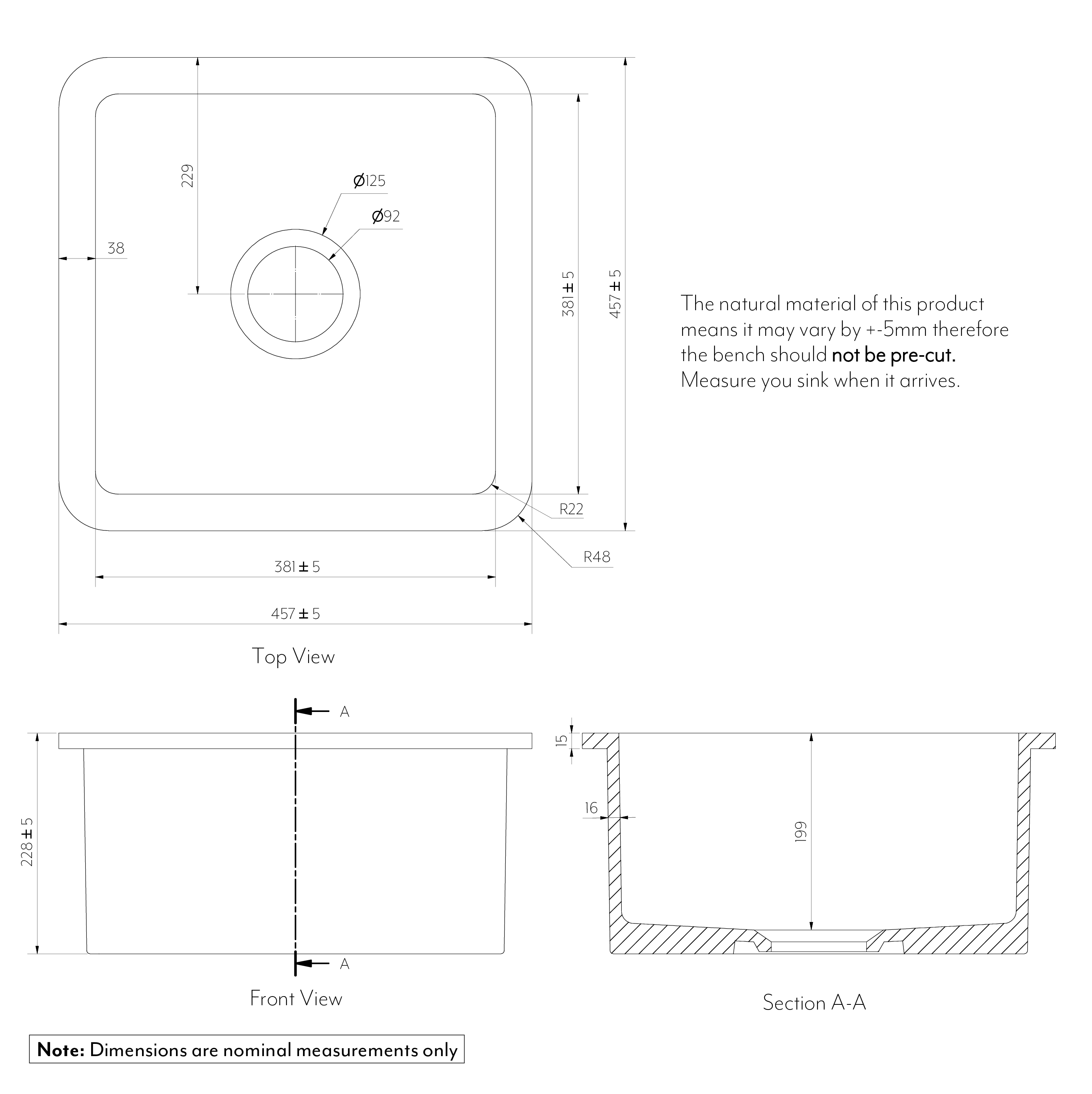 Hendricks Single Fireclay Sink 457mm SPEC