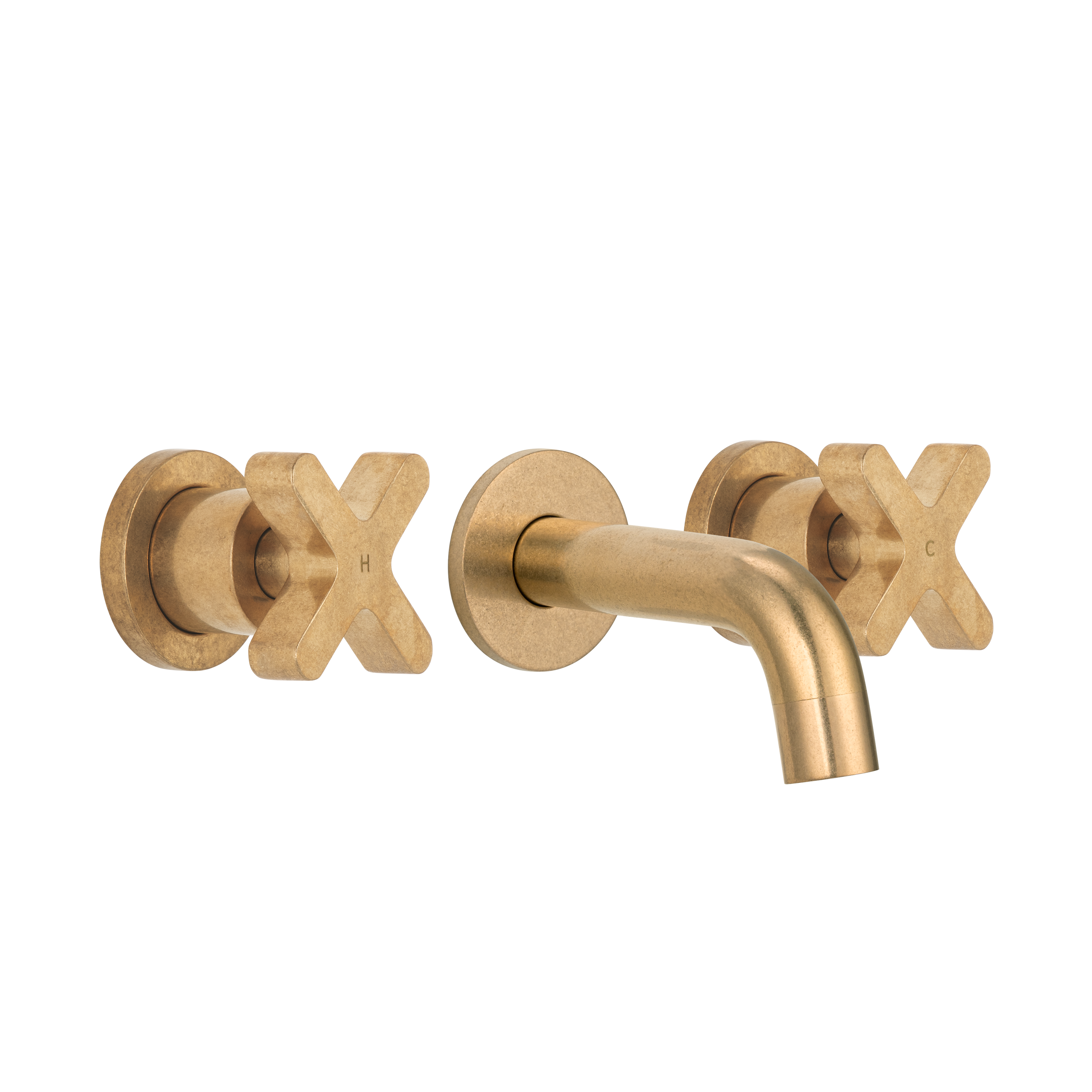 Cross Assembly Taps & Mini Spout Set - Tumbled Aged Brass