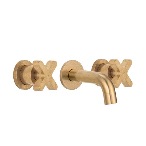 Cross Assembly Taps & Mini Spout Set - Tumbled Aged Brass