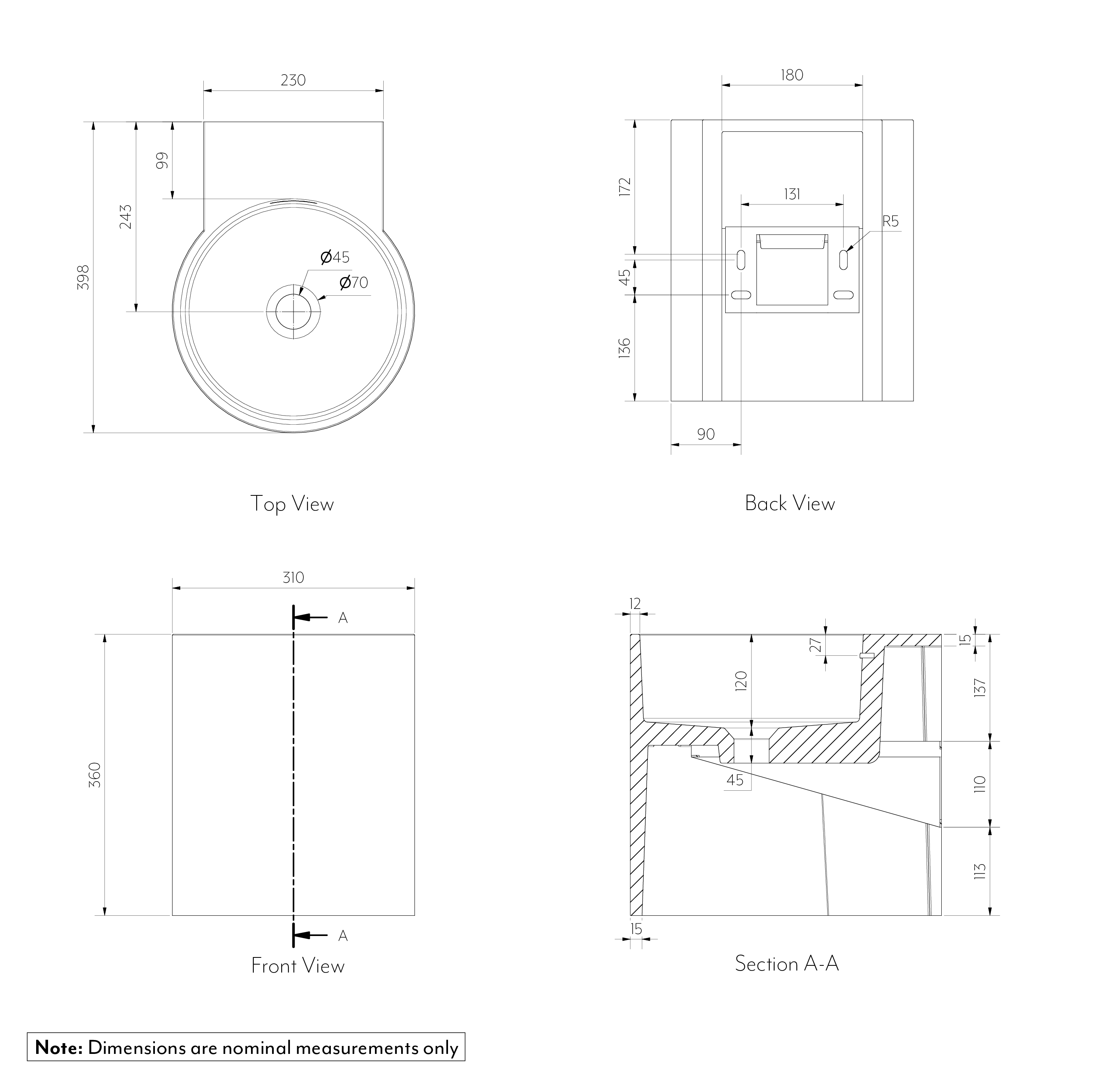 Atelis Cylinder Wall-Mounted Concrete Basin Overflow SPEC