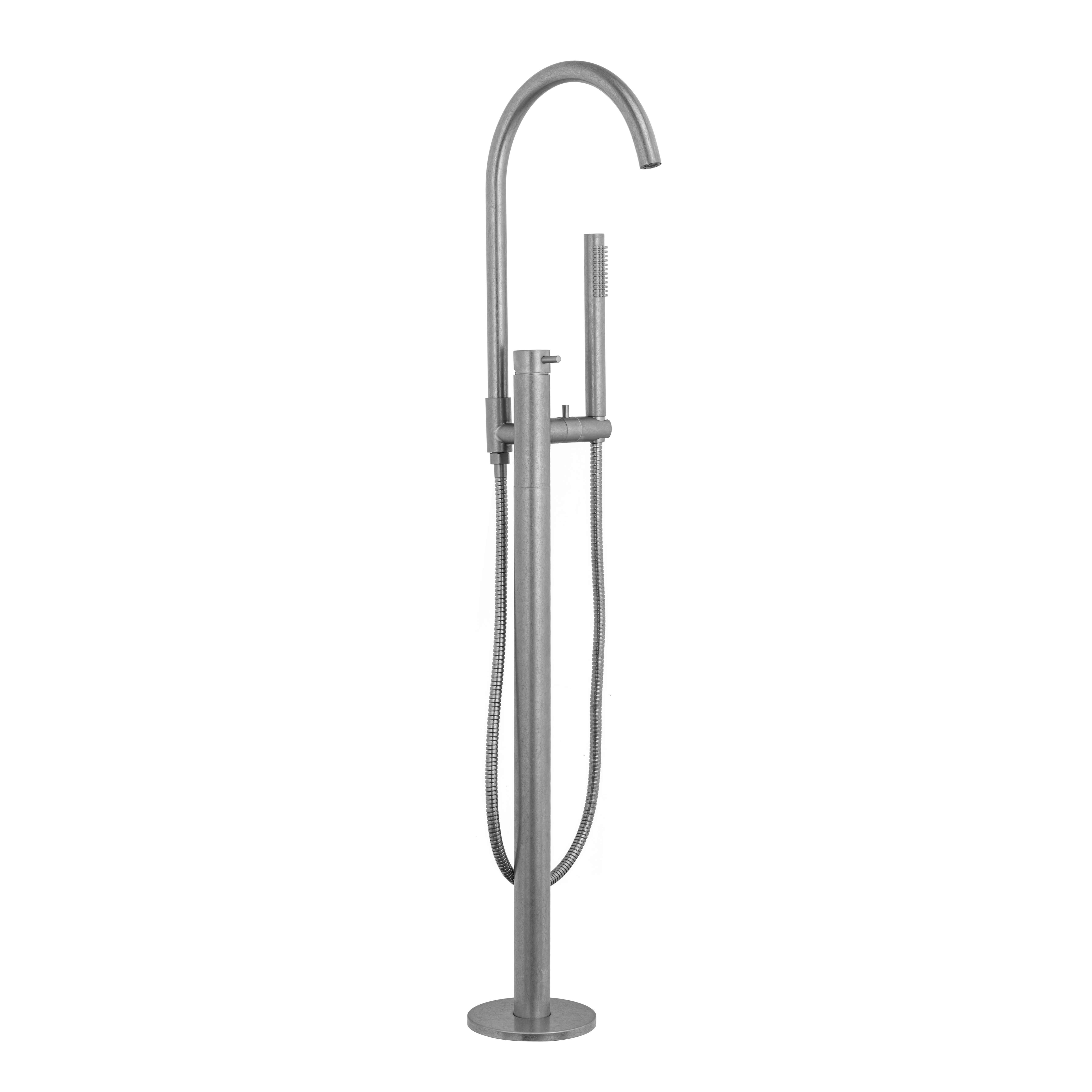 Elysian Floor Mounted Bath Filler with Hand Shower - Antique Steel