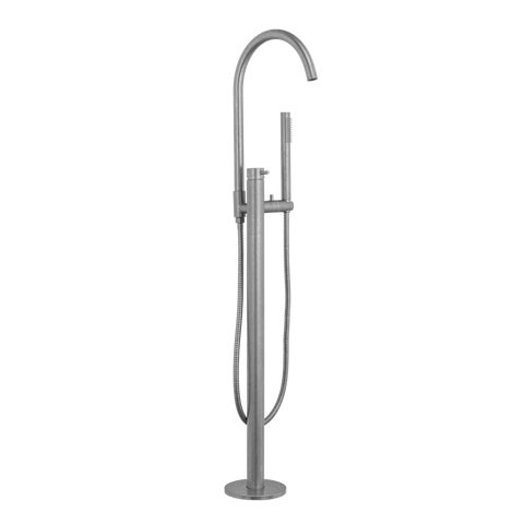 Elysian Floor Mounted Bath Filler with Hand Shower - Antique Steel