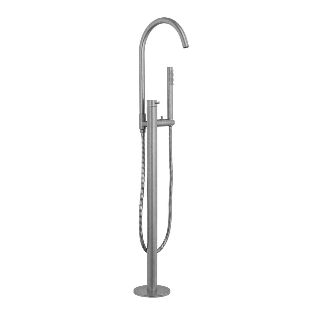 Elysian Floor Mounted Bath Filler with Hand Shower - Antique Steel