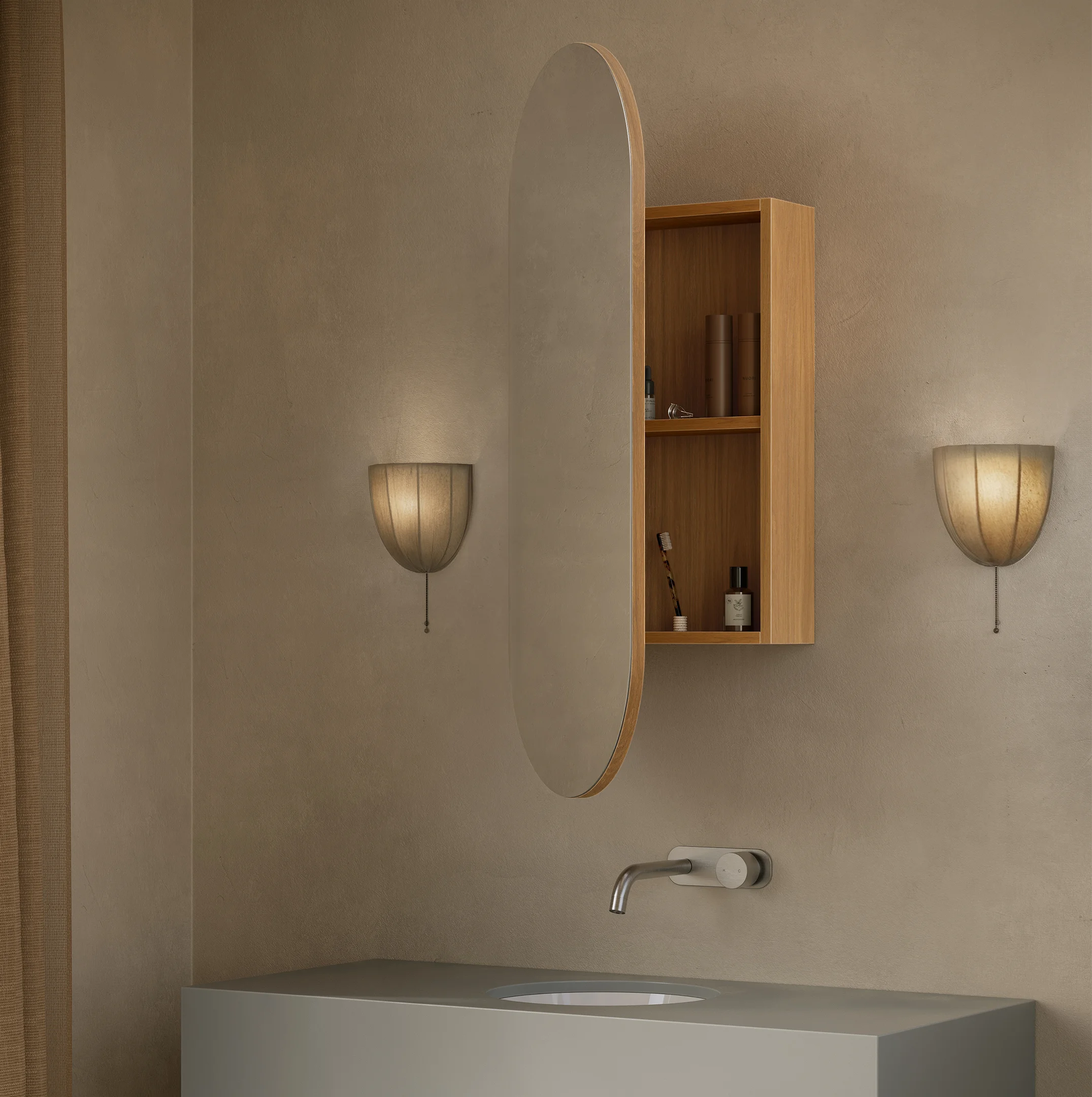 Mona Pill Mirror cabinets-450mmx11000mm Zuri Round Undercounter Basin Milani BN