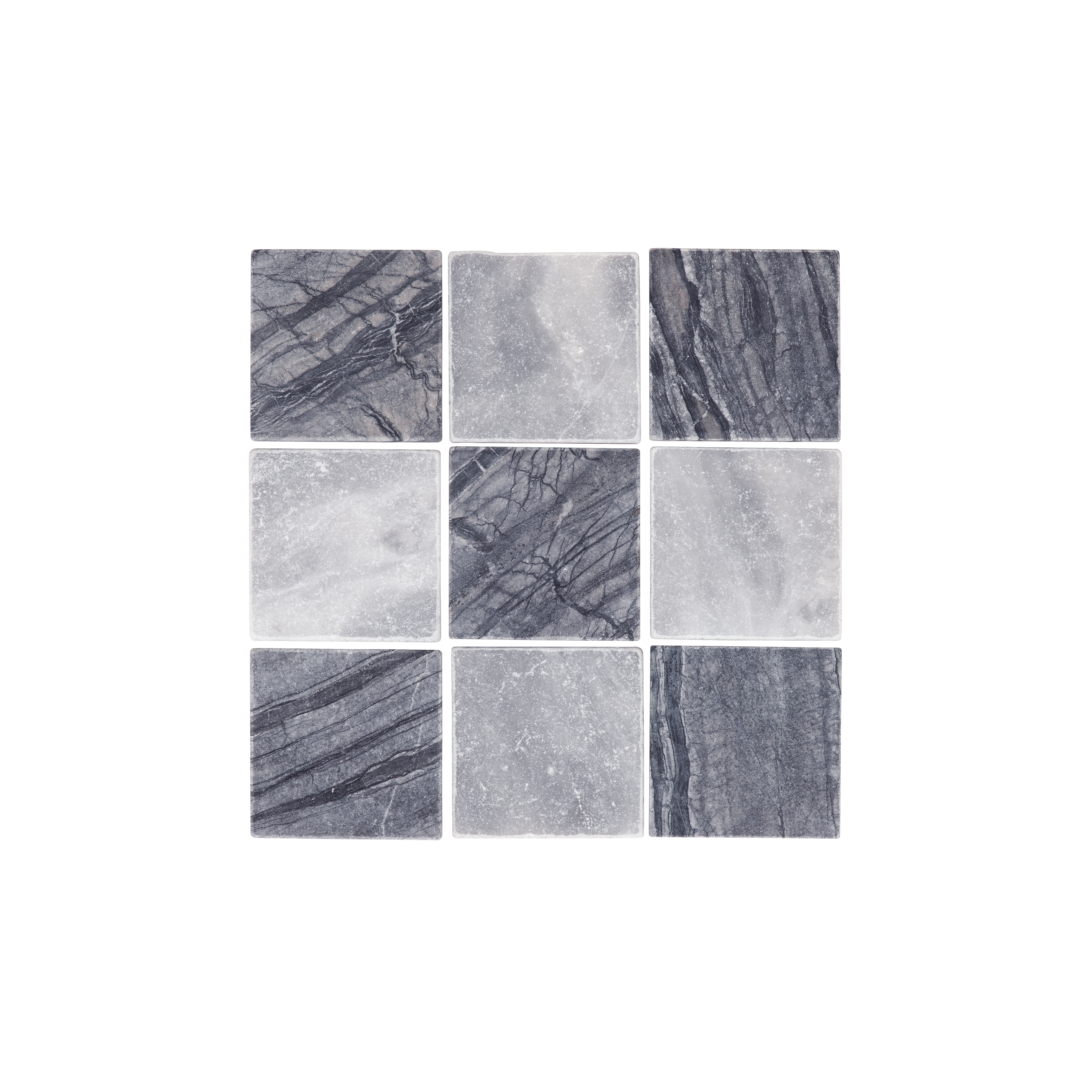Hakkari Natural Stone Checkerboard Tiles - Ice Grey & Black