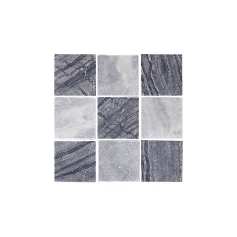 Hakkari Natural Stone Checkerboard Tiles - Ice Grey & Black
