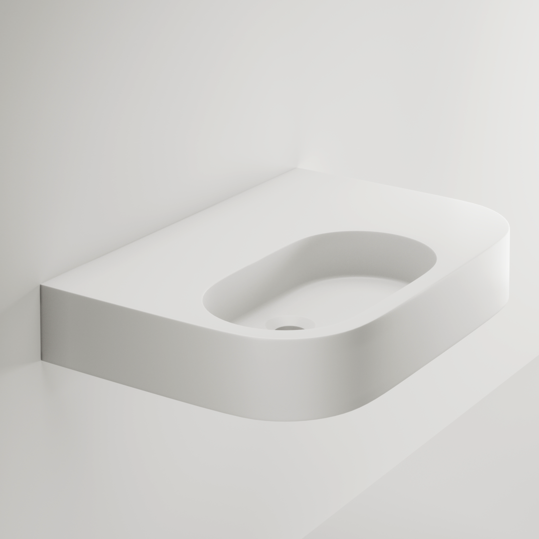 Aliro Accessible Wall-Hung Basin - Right Shelf - Gloss White