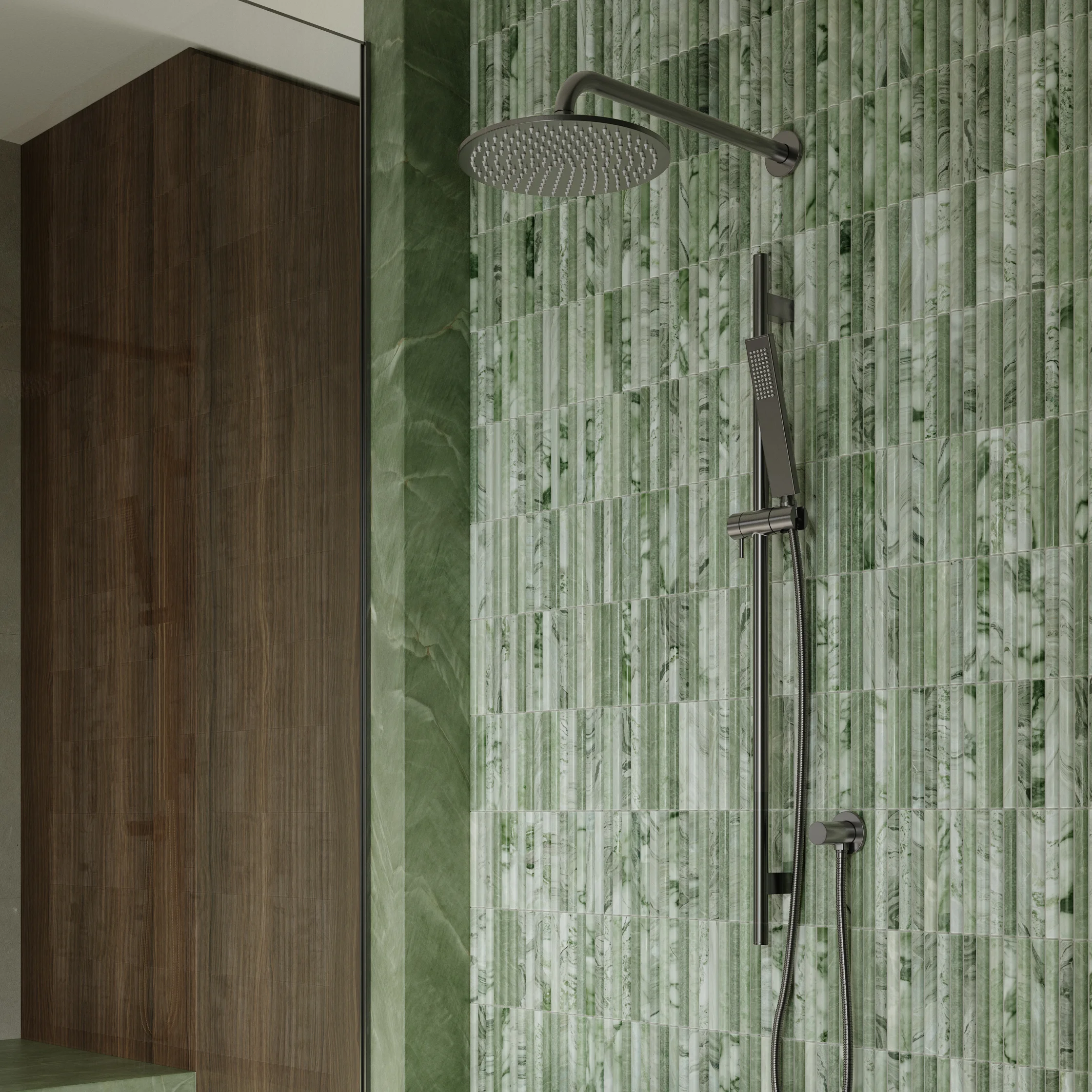 View01 Narita Tiles Elysian Shower Rail Non Adjustable Gunmetal