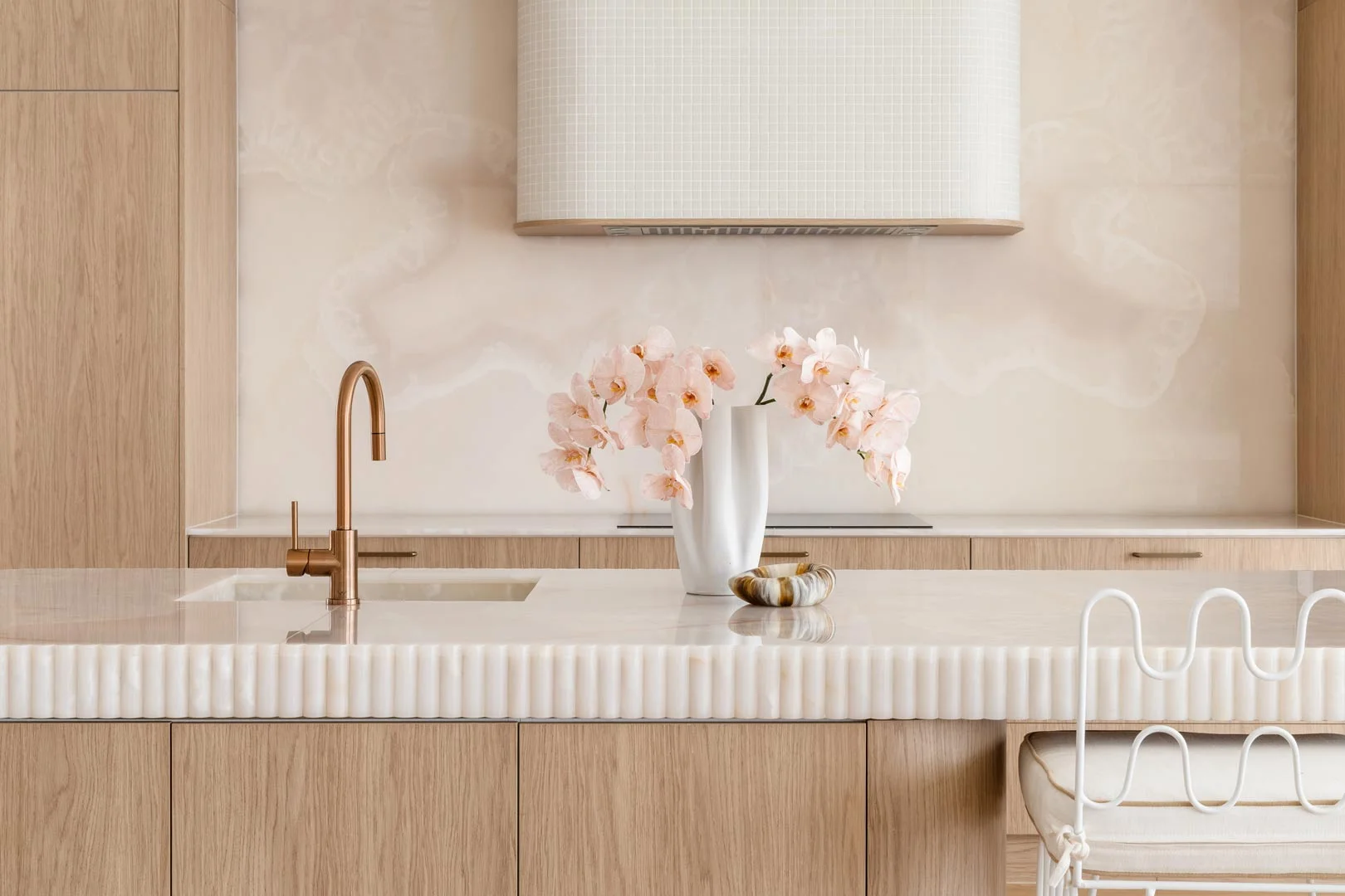 Property-Styling-Brushed-Copper-Kitchen-Mixer-Marble-Countertop-Oak-Timber-Cabinetry